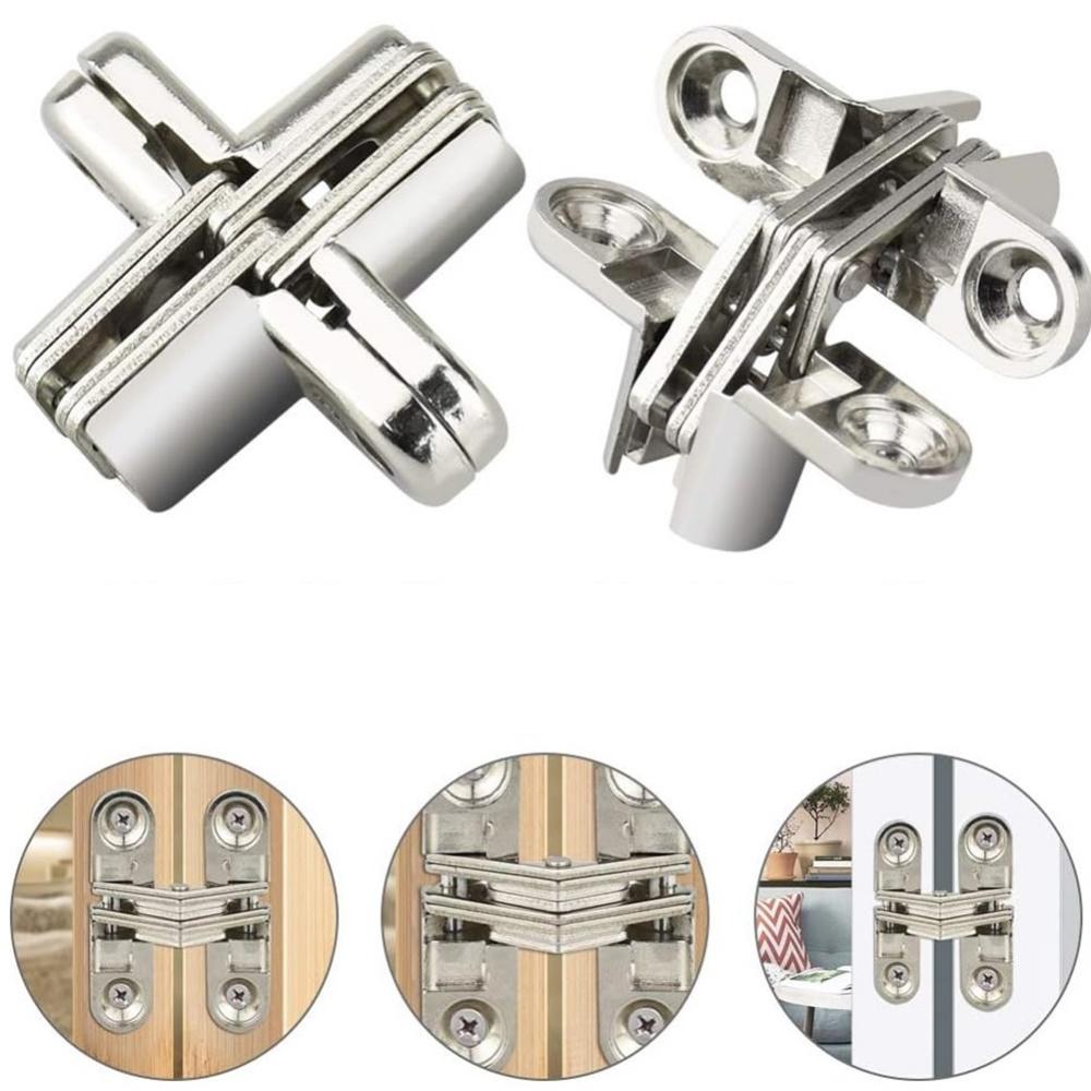 2 PCS Hidden Hinges Invisible Concealed Cross Hinge 180 Degree Folding Door Cross Hidden Hinge Zinc Alloy Concealed Hinges Door Blind For Wooden Doors
