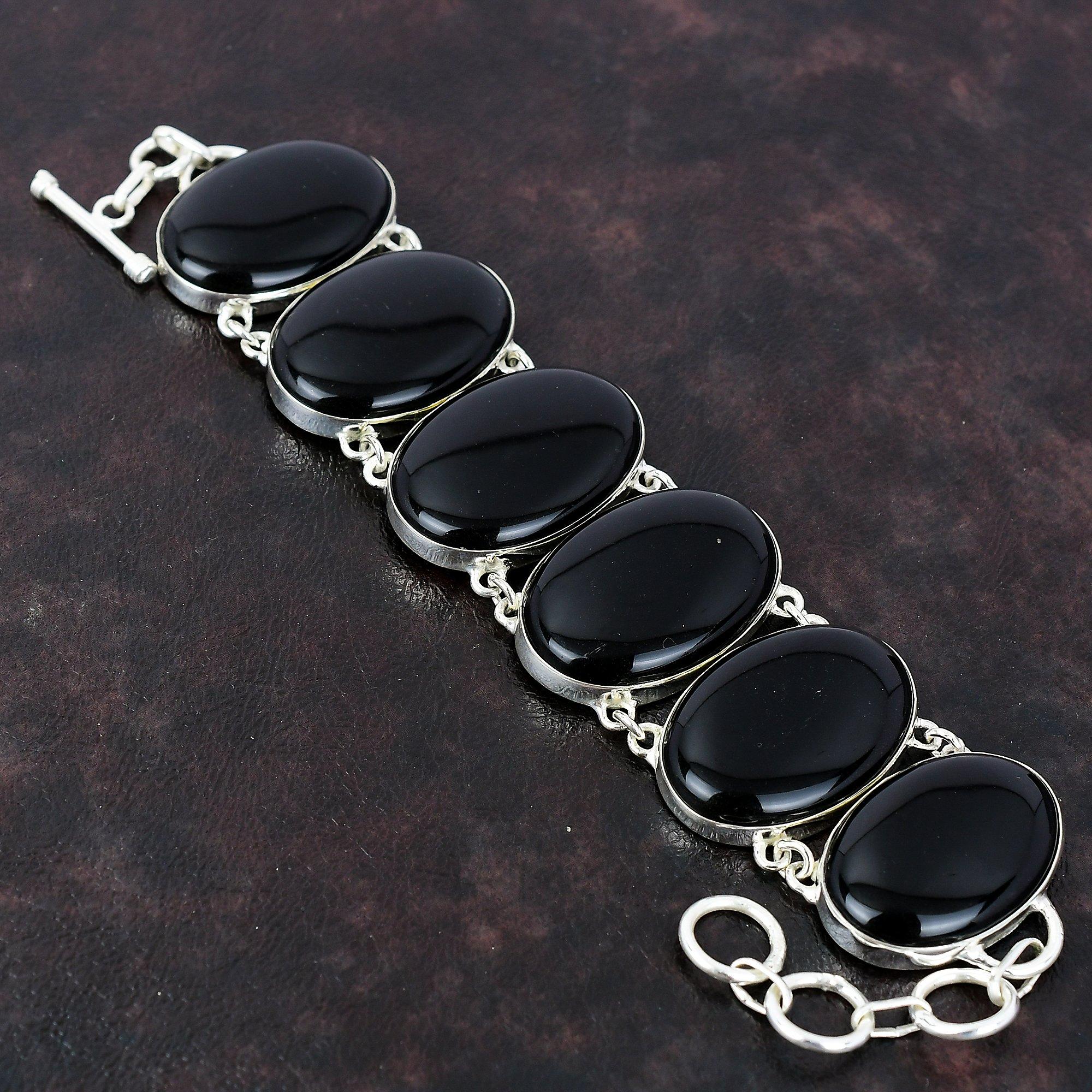 Браслет из черного оникса. Браслет из стерлингового серебра 925 пробы. Ювелирные изделия из драгоценных камней. Регулируемый браслет-цепочка. Ювелирные изделия ручной работы. Подарок для женщин. Элегантный браслет.