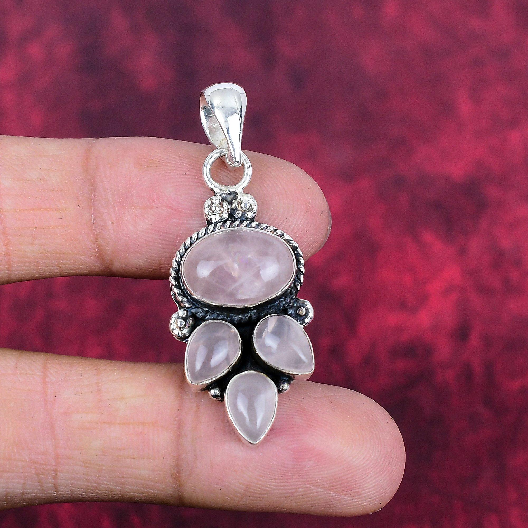 Ювелирные изделия из розового кварца, кулон из стерлингового серебра 925 пробы, ювелирные изделия ручной работы с драгоценными камнями, подарки для жены, абсолютно новый кулон