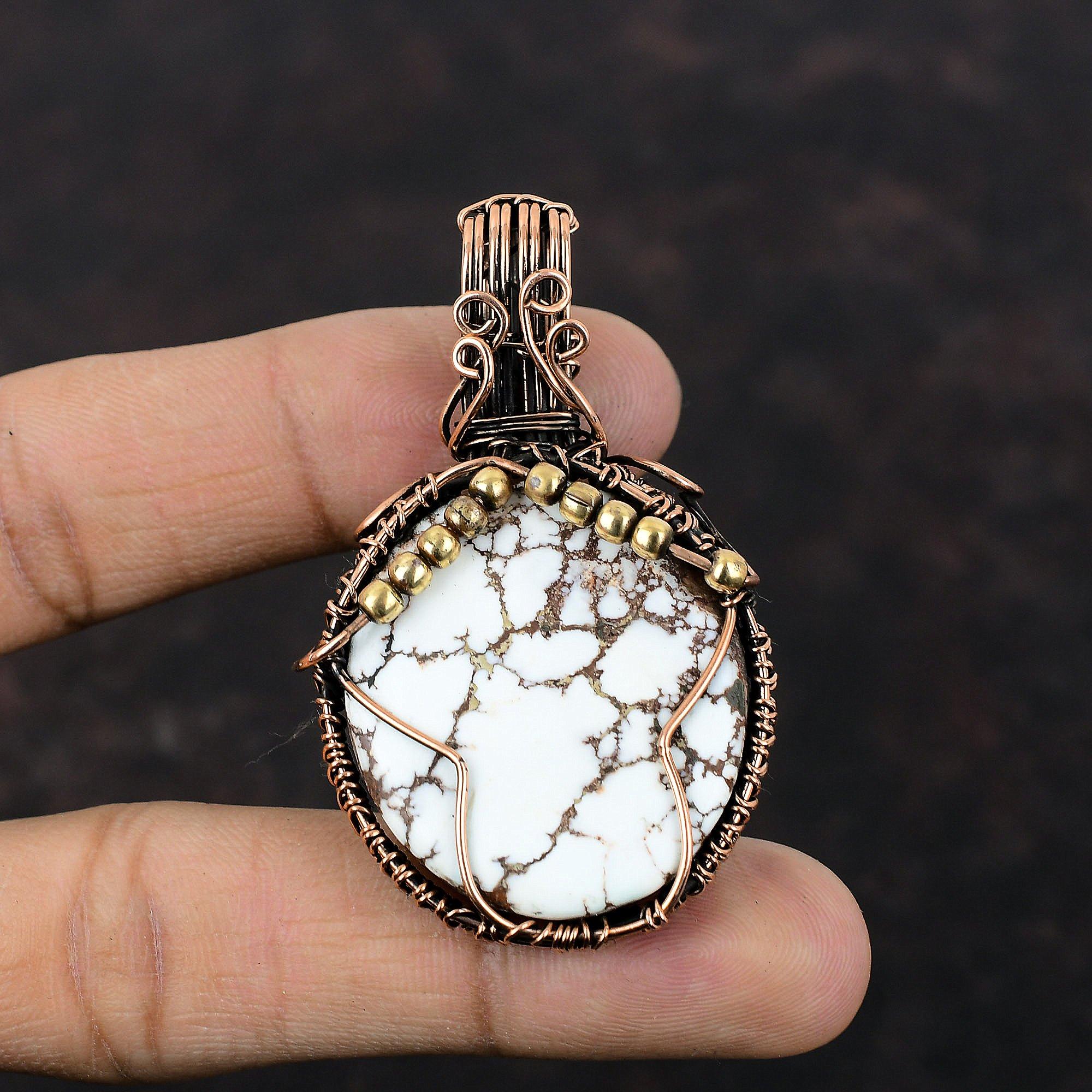 Подвеска Wild Horse Magnesite, подвеска из медной проволоки, подвеска ручной работы, ювелирное изделие из проволоки, подвеска из драгоценных камней, медные ювелирные изделия, свадебный подарок