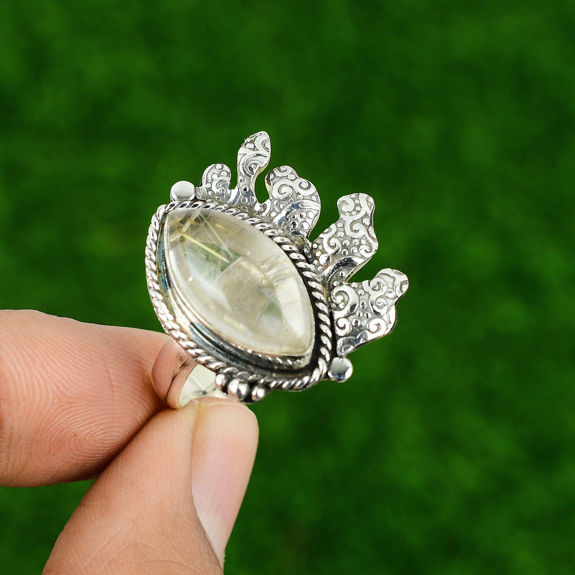 Gift For Her Natural Golden Rutile Stackable Adjustable Ring 925 Silver