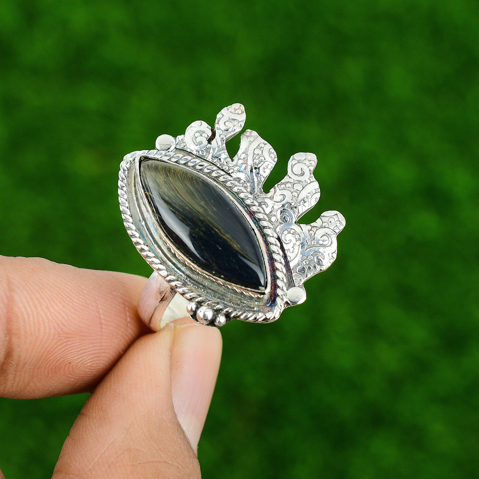 Wedding Gift For Her 925 Silver Natural Pietersite Promise Adjustable Ring