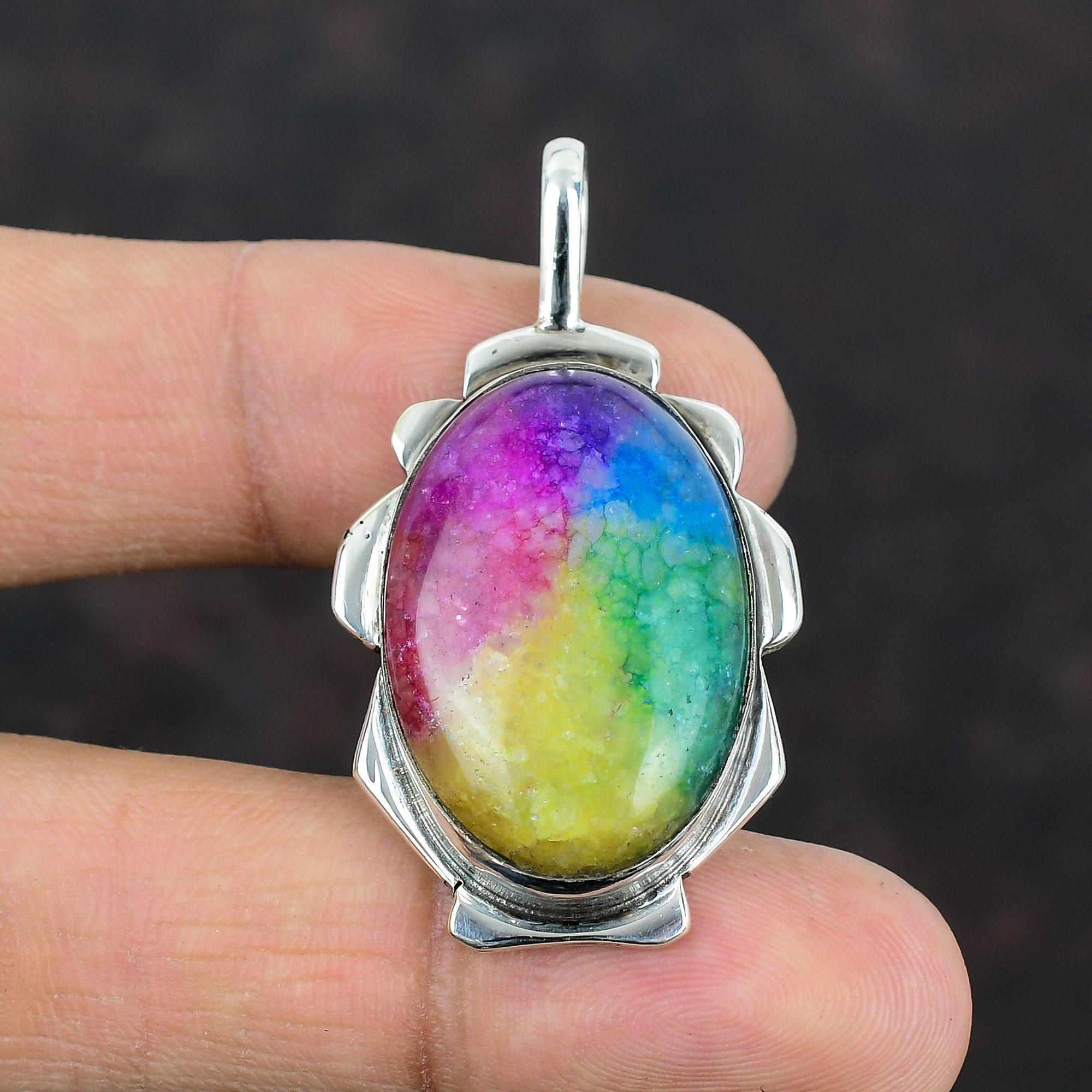 Rainbow Solar Quartz Druzy Pendant Handmade Pendant 925 Sterling Silver Pendant Elegant Jewelry Wonderful Gemstone Pendant Engagement Gifts
