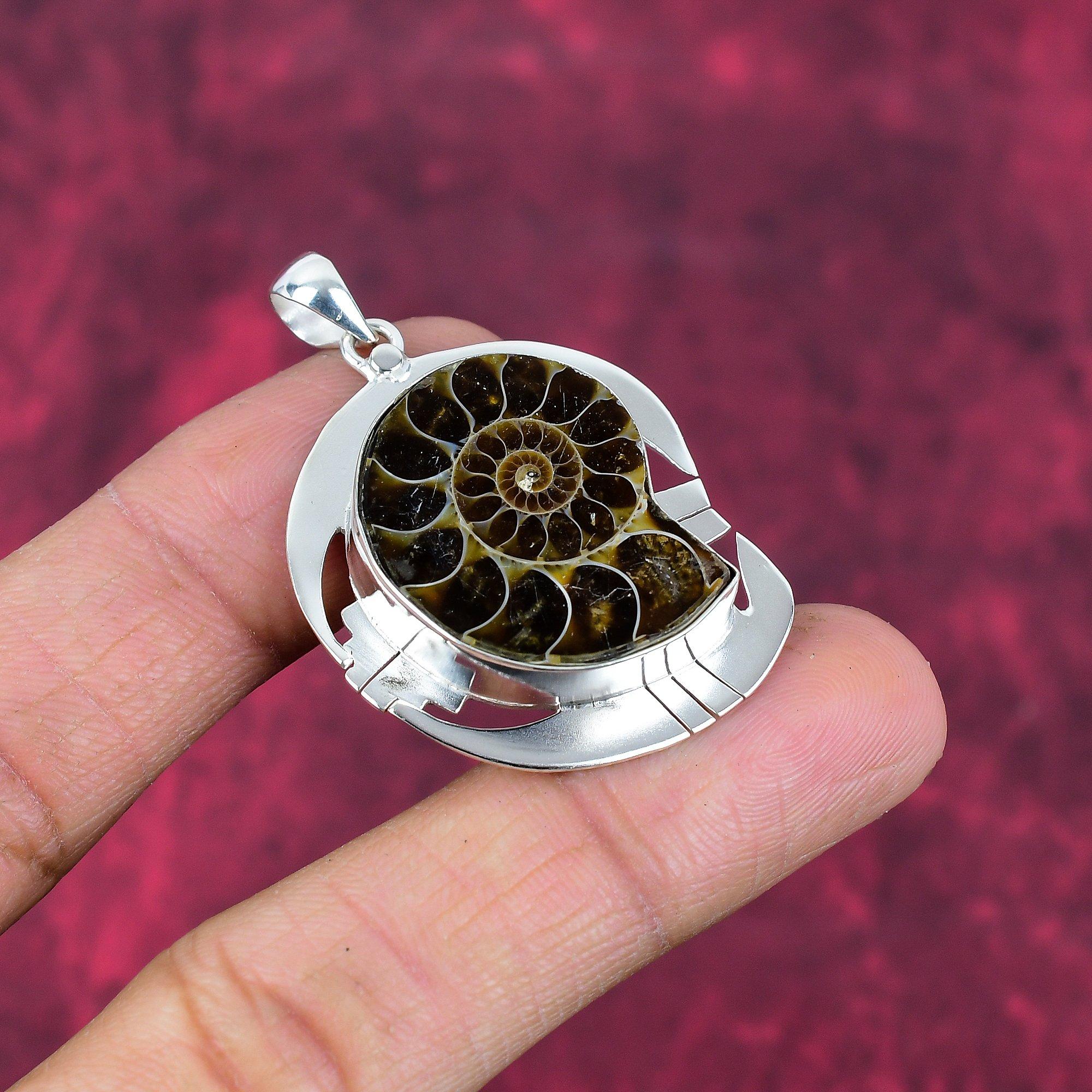 Подвеска из цельного серебра 925 пробы с ископаемым аммонитом, ювелирное изделие ручной работы с драгоценными камнями на День памяти
