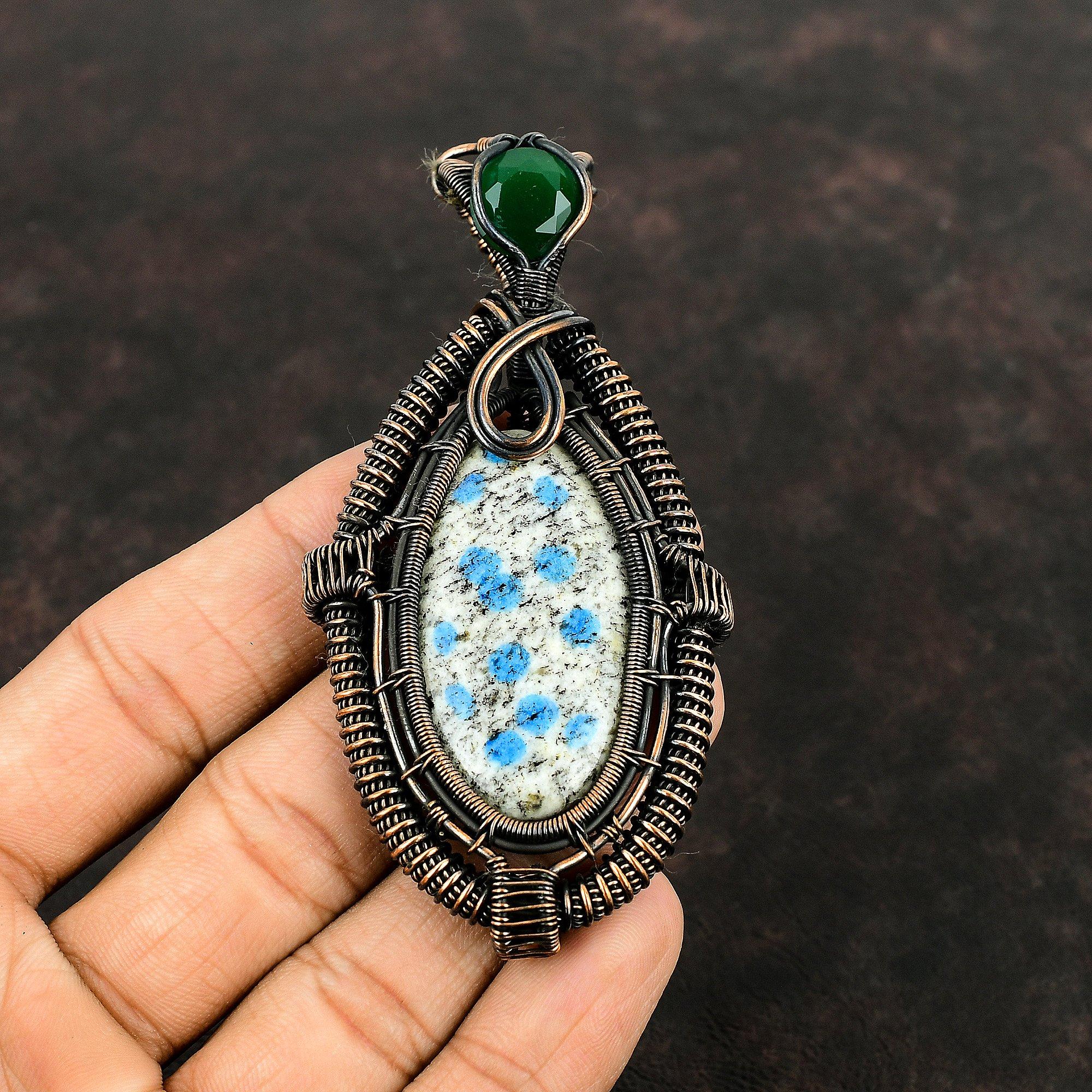 Подвеска из яшмы K2, медная проволока, обернутая ювелирными изделиями, подвеска из проволоки, подвеска с драгоценным камнем, уникальная медная подвеска, подвеска ручной работы из Замбии с изумрудом, подарок для нее