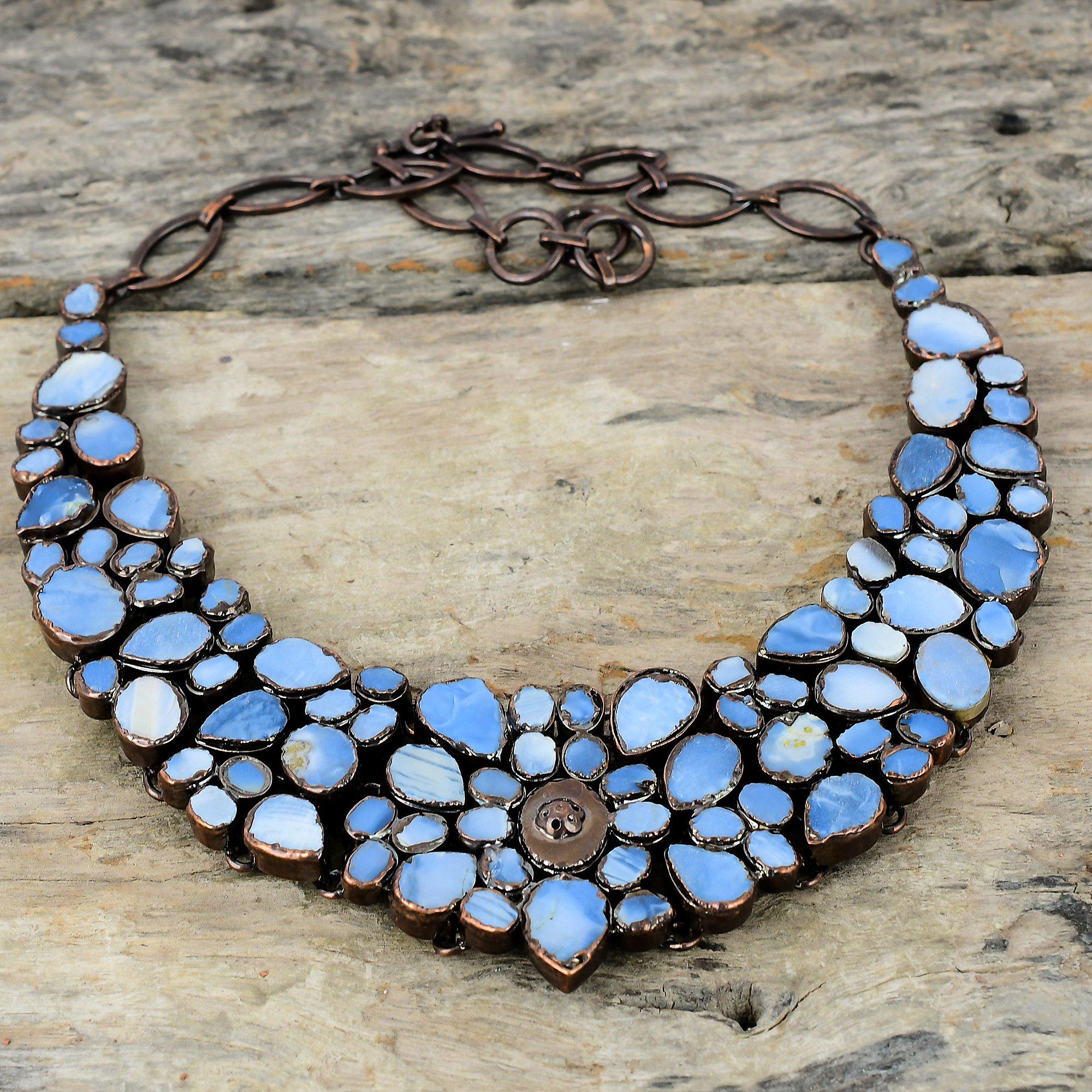 Ожерелье Owyhee с грубым синим опалом, медное ожерелье, изготовленное гальваническим методом, регулируемая цепочка, ожерелье ручной работы, ожерелье из драгоценных камней, медные украшения для подарка