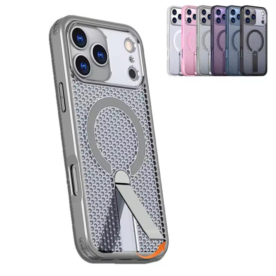 Дышащий чехол-подставка для Magsafe для iPhone 17 Air 16 15 14 13 12 Pro Max 11 Plus 16E SE4 17Pro Магнитный охлаждающий прочный чехол