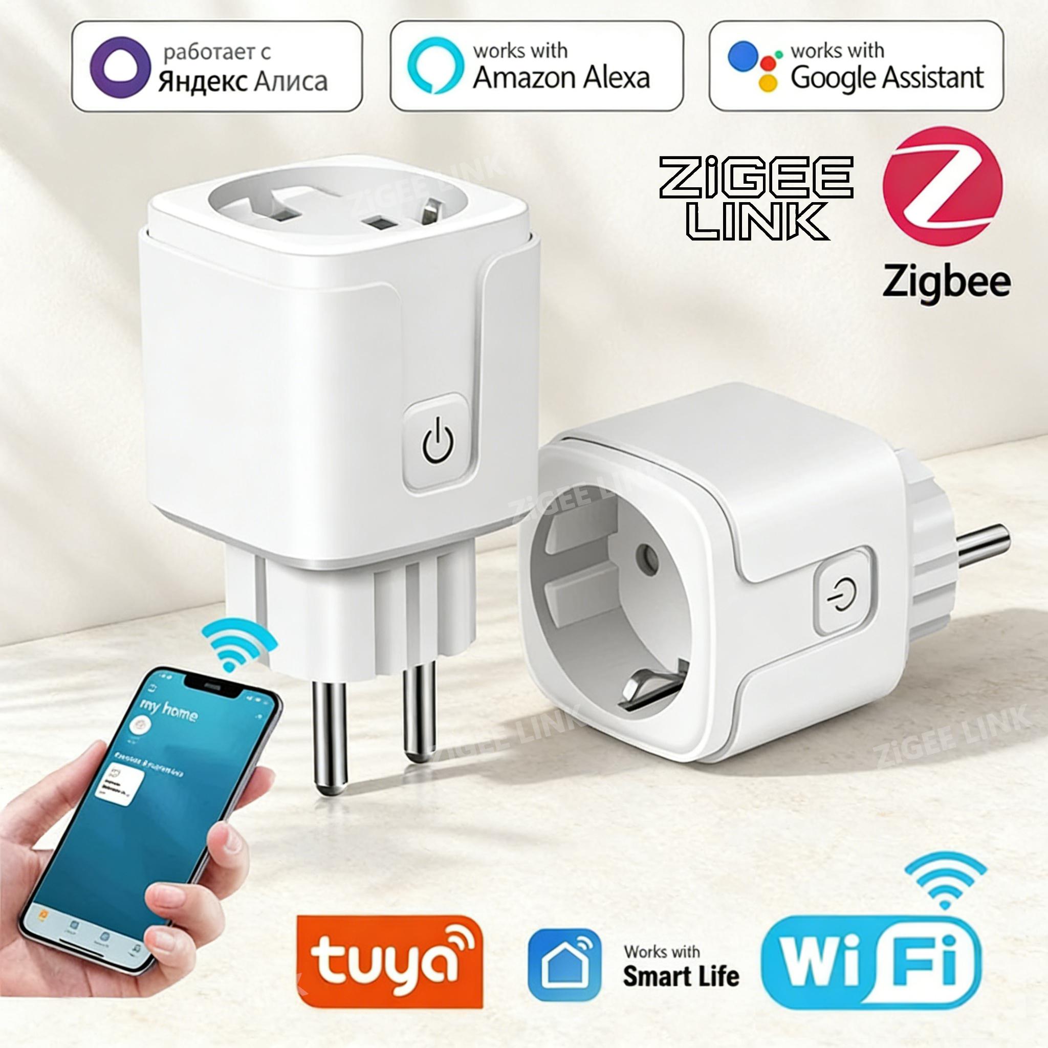 Умная розетка Tuya WiFi EU 16A/20A с мониторингом энергопотребления, приложение Smart Life, голосовое управление для Alexa Google Home