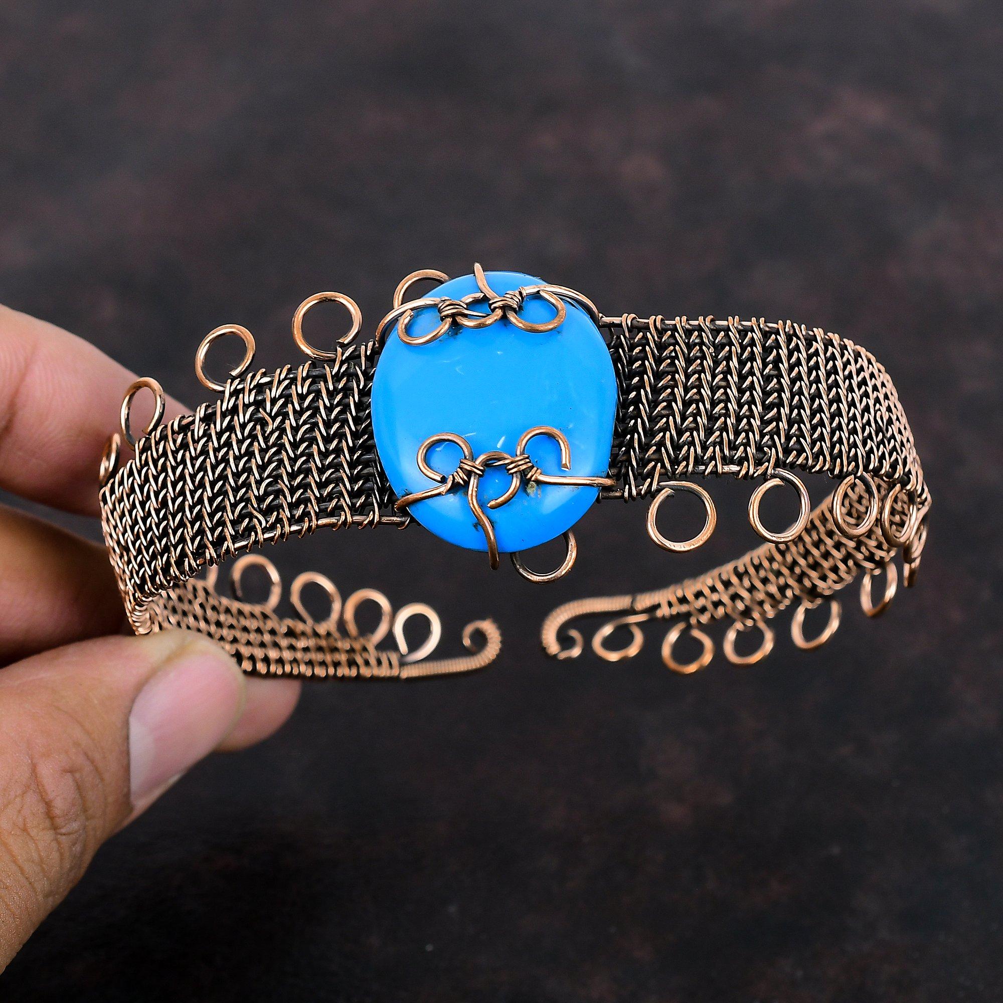 Спящая красавица, бирюзовый браслет, медная проволока, регулируемый браслет-манжета, браслет-манжета из настоящего драгоценного камня, браслет ручной работы, подарок для нее, медные украшения