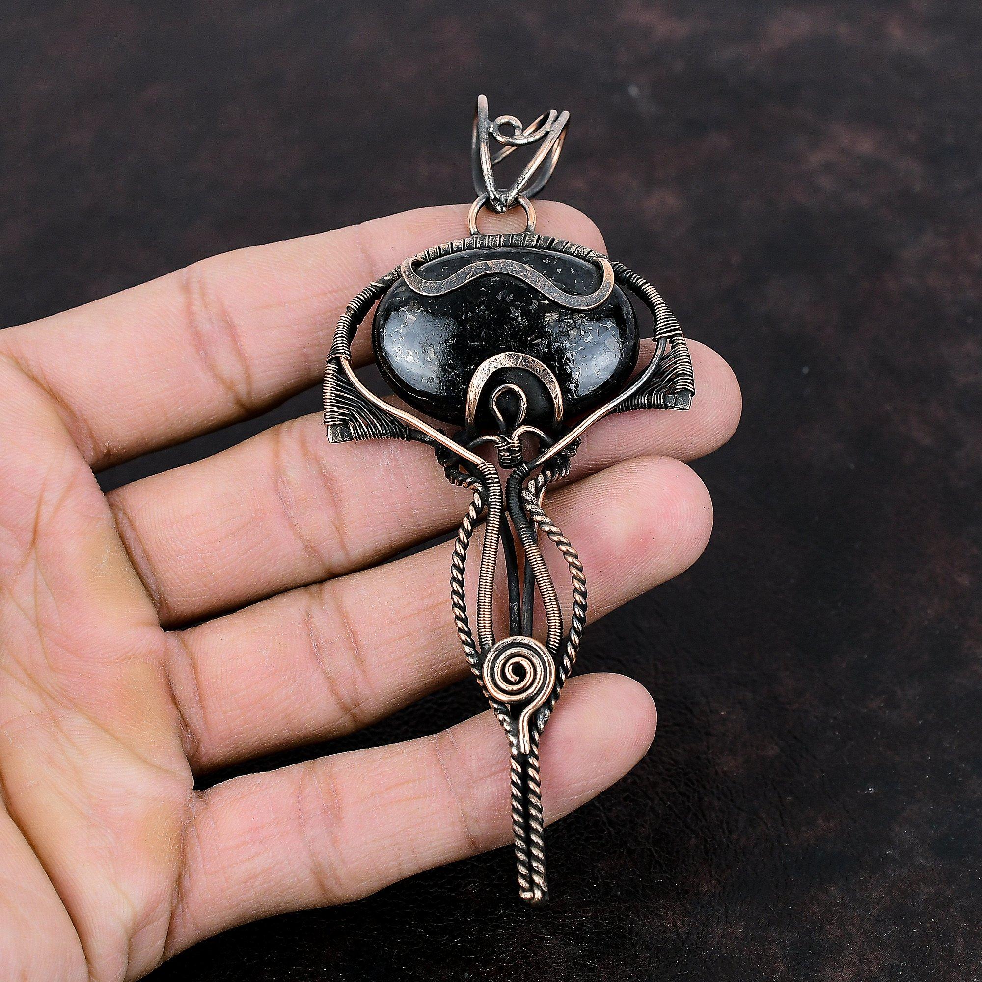 Подвеска из нууммита, медная проволока, кулон, драгоценный камень, медные украшения, кулон ручной работы, ювелирные изделия из проволочной обмотки, подарок на годовщину, кулон с камнем на день рождения