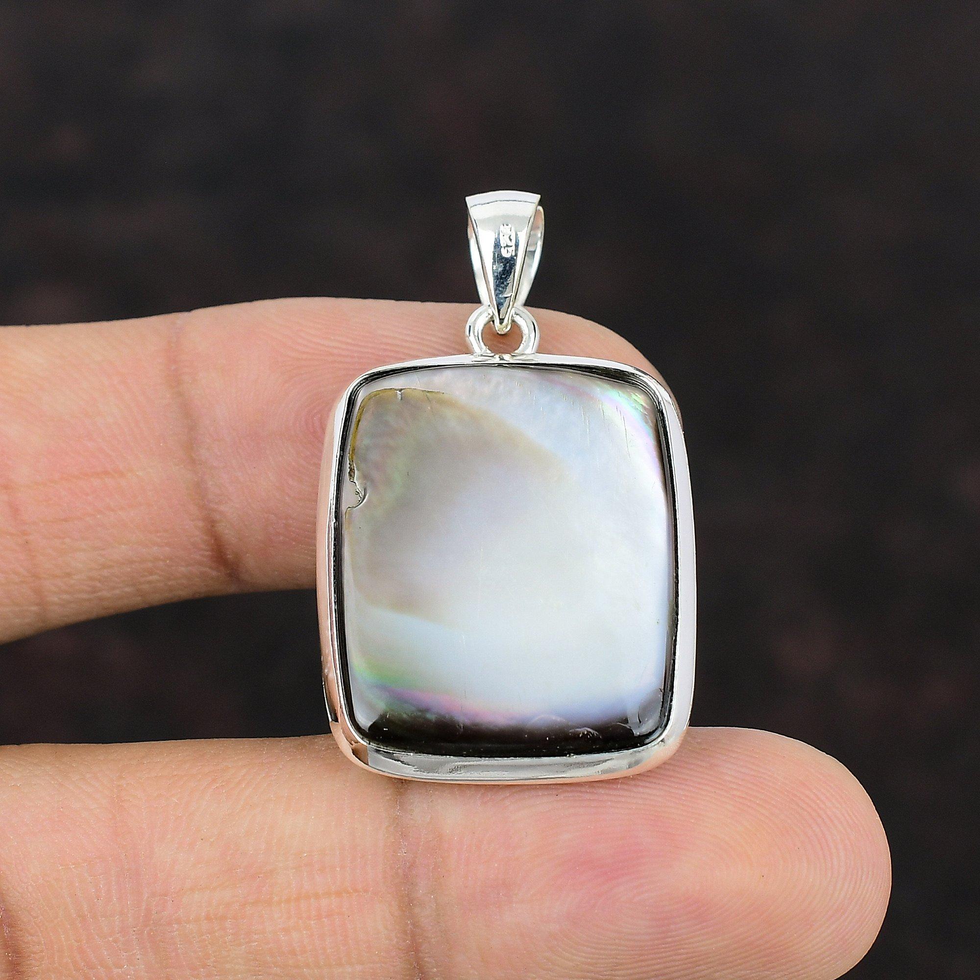Mother Of Pearl Pendant Genuine Gemstone Pendant Handmade Statement Jewelry 925 Sterling Silver Pendant Mother Of Pearl Jewelry Gift For Mom