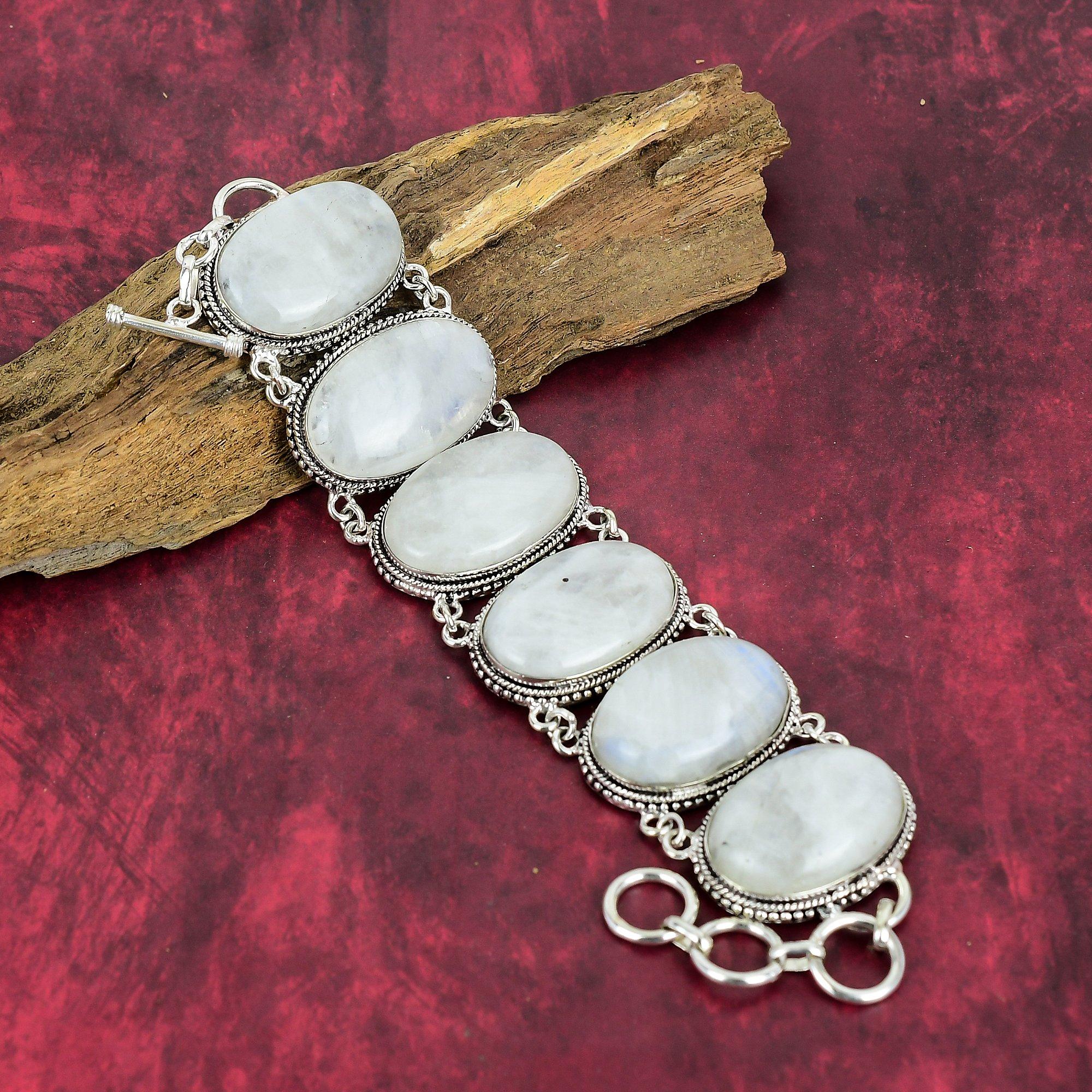 Ювелирные изделия-браслет ручной работы с радужным лунным камнем, Ювелирные изделия из стерлингового серебра 925 пробы для нее, Ювелирные изделия из лунного камня, регулируемый браслет для нее