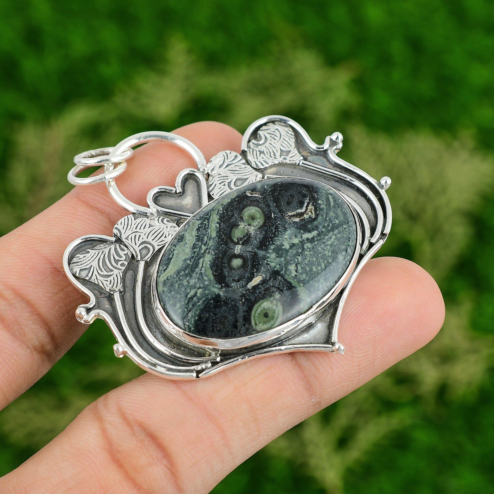 Oval Natural Kambaba Jasper Birthday Bezel Engagement Unique Pendant 925 Silver