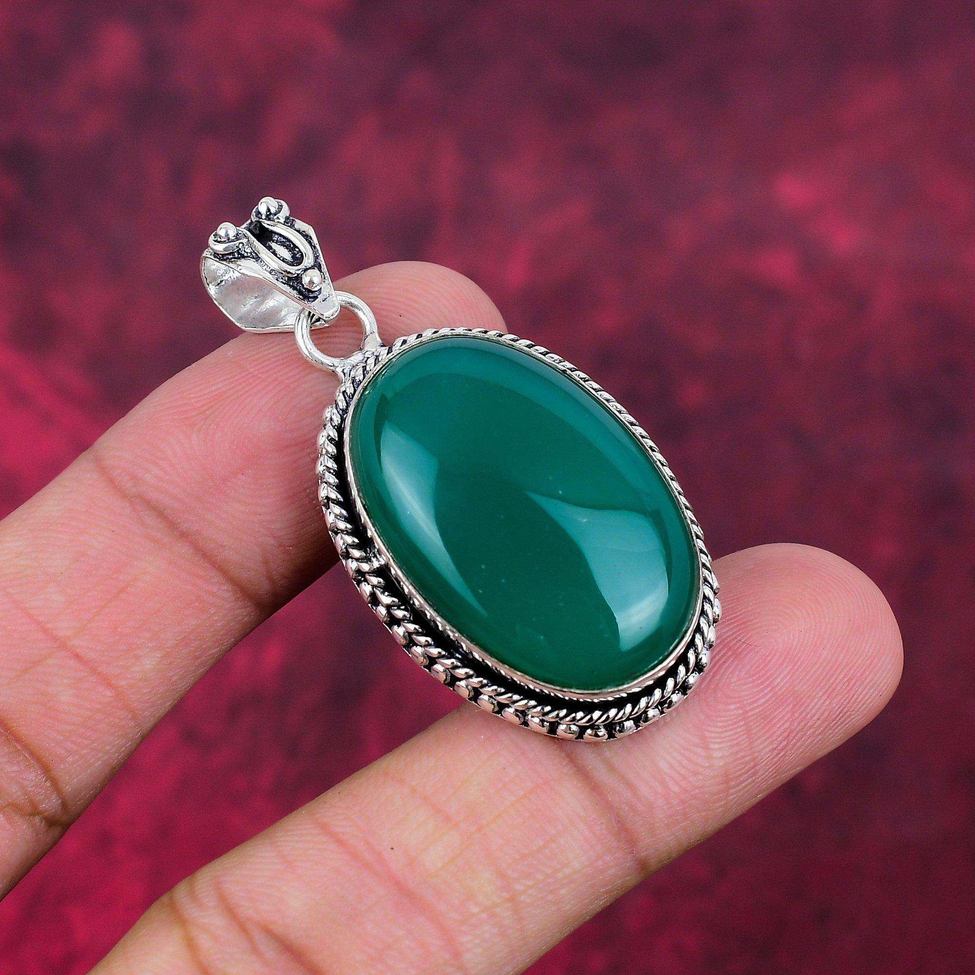 Кулон из зеленого оникса Ювелирные изделия ручной работы из драгоценных камней, кулон из стерлингового серебра 925 пробы, уникальный дизайн ювелирных изделий