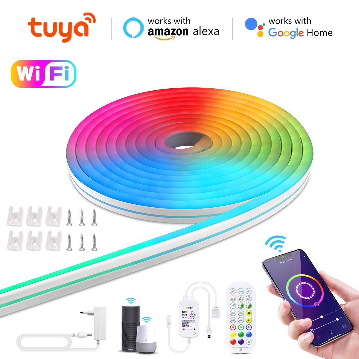 Smart 12V LED Neon Strip RGB Waterproof Tape Lights Dimmable Decoration With WIFI Tuya App Remote Control