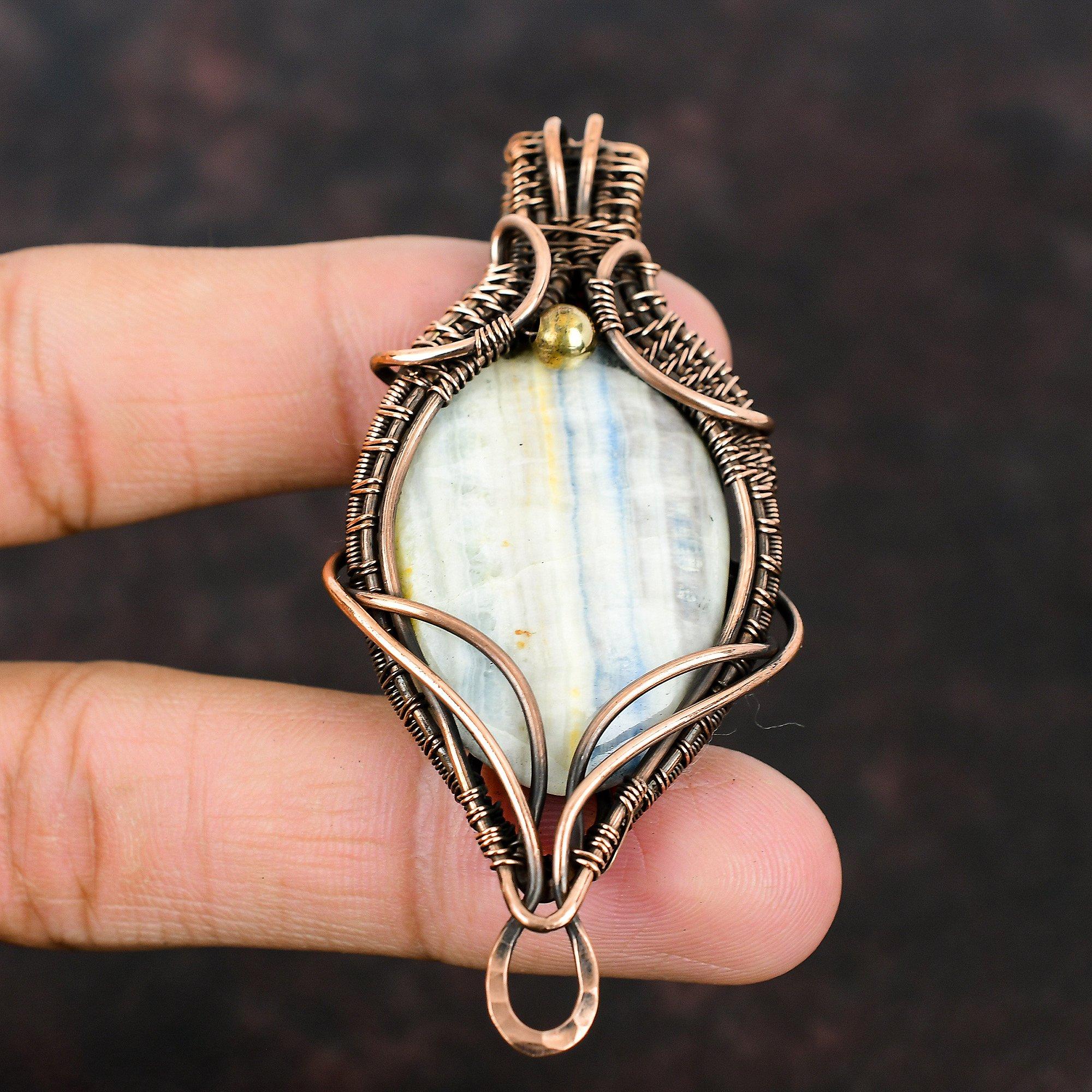 Синий шеелит медная подвеска, подвеска, обмотанная медной проволокой, изящная подвеска с драгоценным камнем, украшения ручной работы для женщин, антикварные украшения, подарок для мамы