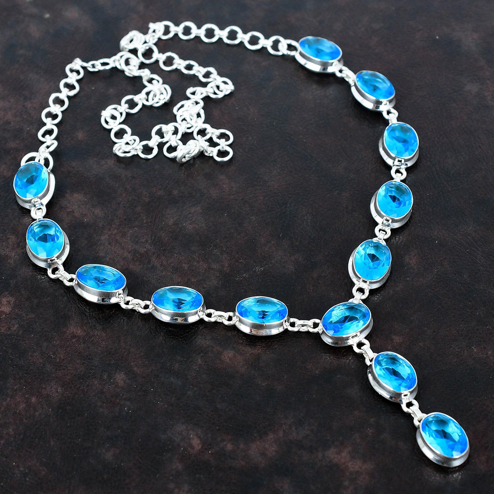 Ожерелье из ограненного швейцарского голубого топаза, ожерелье с натуральным драгоценным камнем, уникальное украшение ручной работы, ожерелье из стерлингового серебра 925 пробы, ожерелье с регулируемой цепочкой