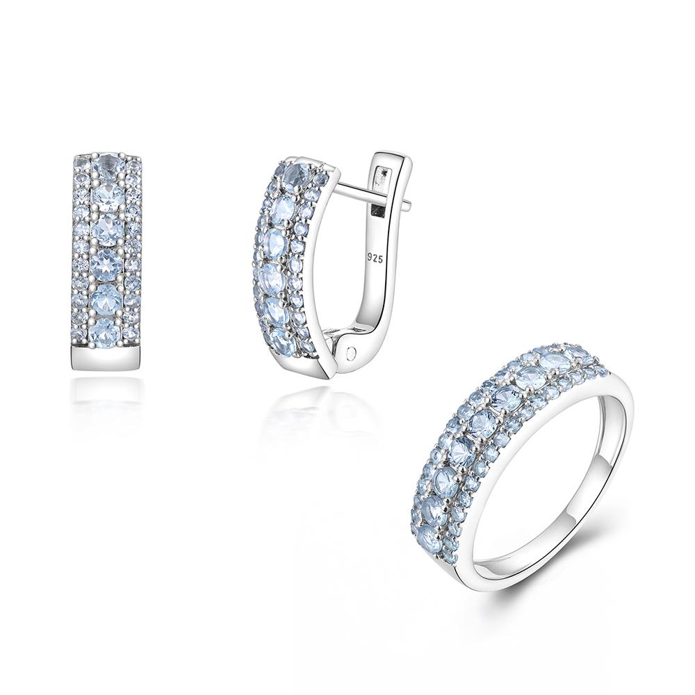 Очаровательные серебряные серьги и кольца для женщин и девочек, натуральный небесно-голубой топаз, камень в ноябре, изысканные украшения, подарок на день рождения