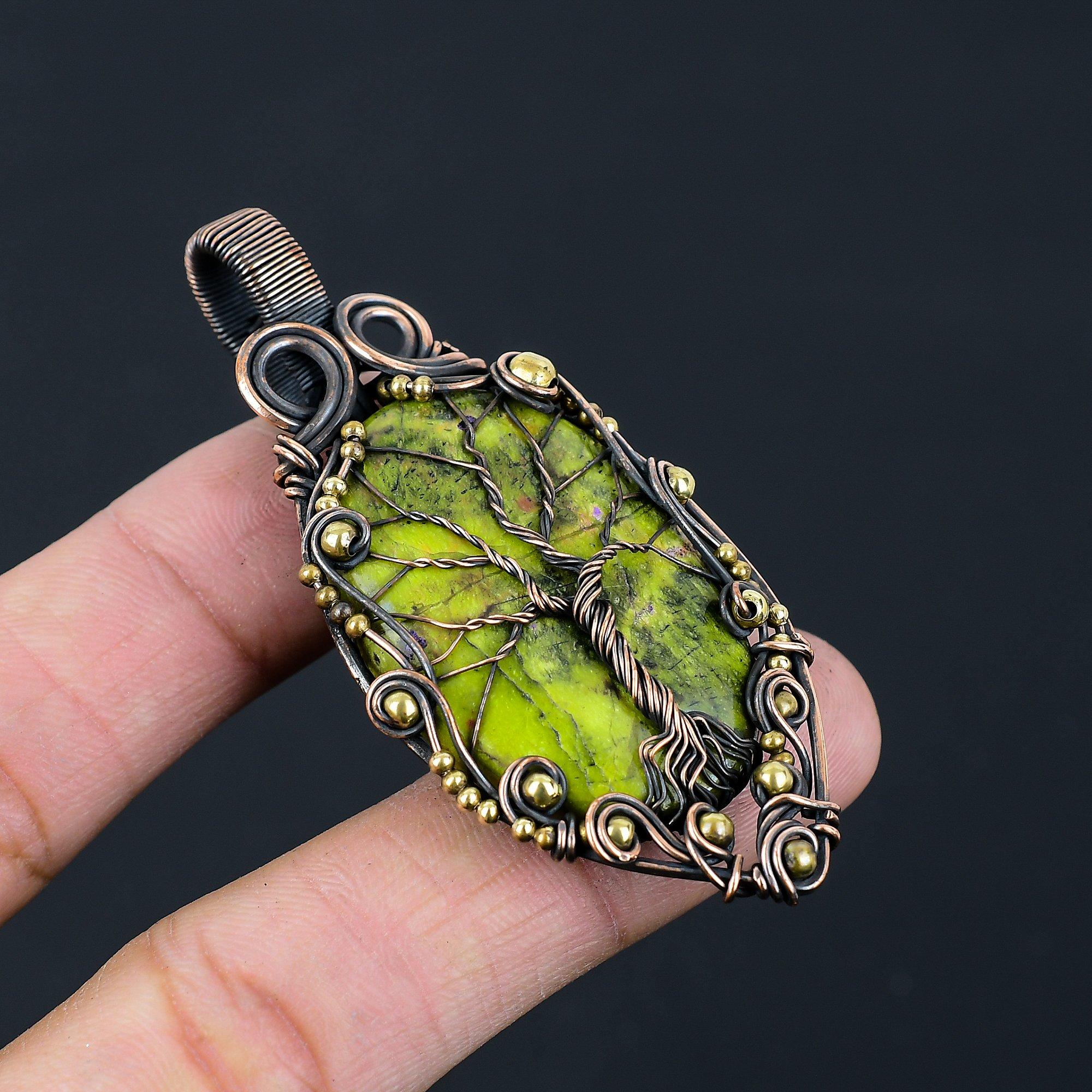 Tree Of Life Stichite Gemstone Pure Copper Wire Wrapped Handmade Pendant Jewelry For Gift