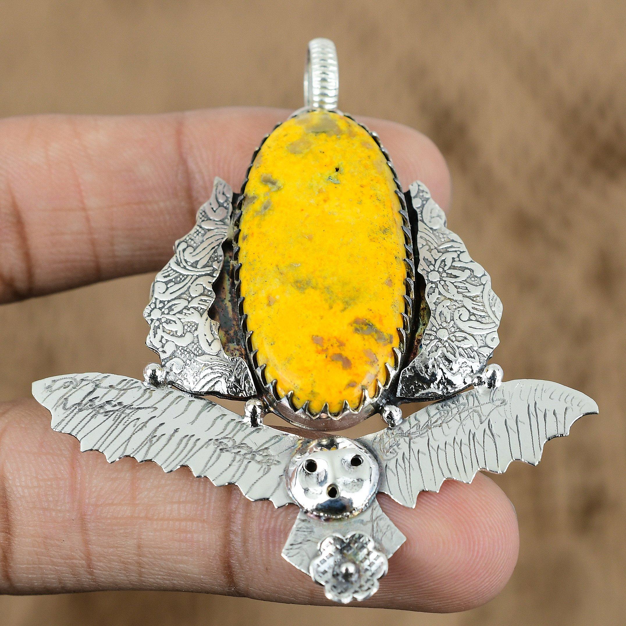 Натуральный камень Яшма Шмель Подвеска Сова Серебро 925 пробы Для Женщин