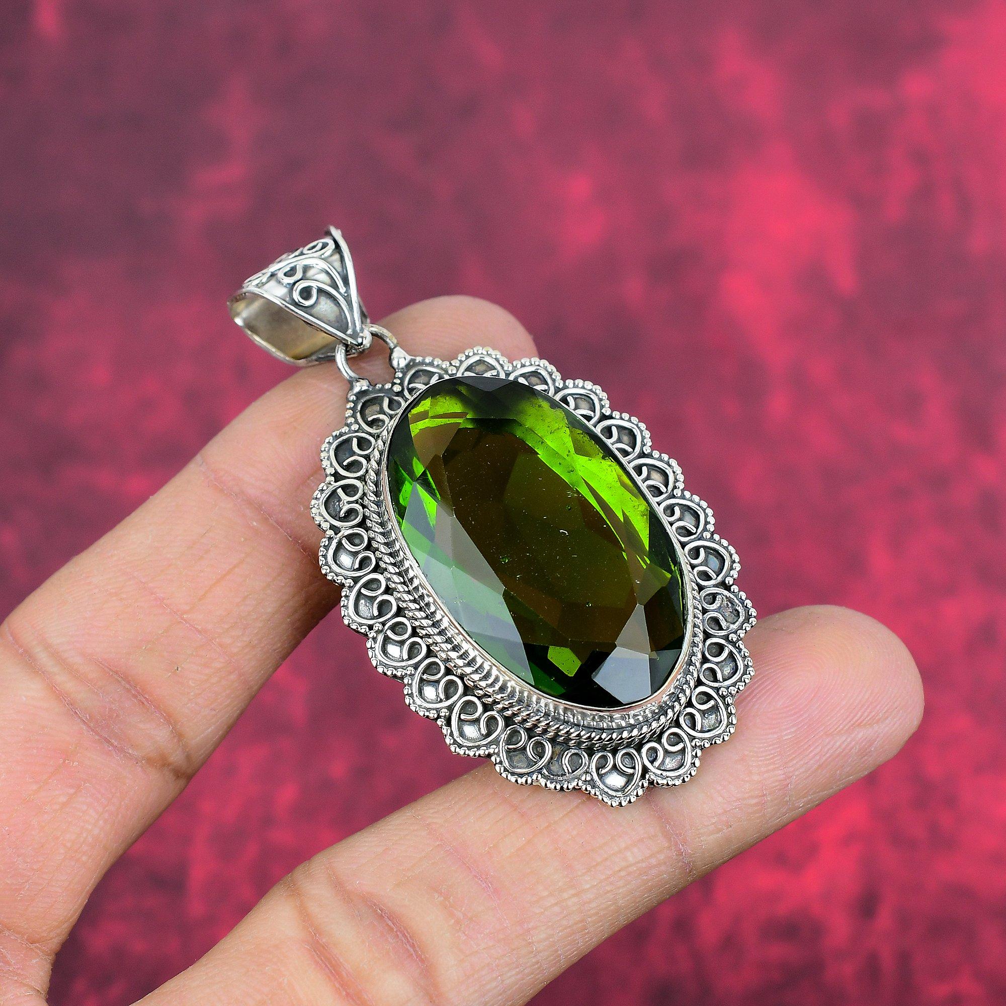 Подвеска с драгоценным камнем перидот, кулон из цельного серебра 925 пробы, ювелирное изделие ручной работы, кулон с камнем по дате рождения, подарок для него