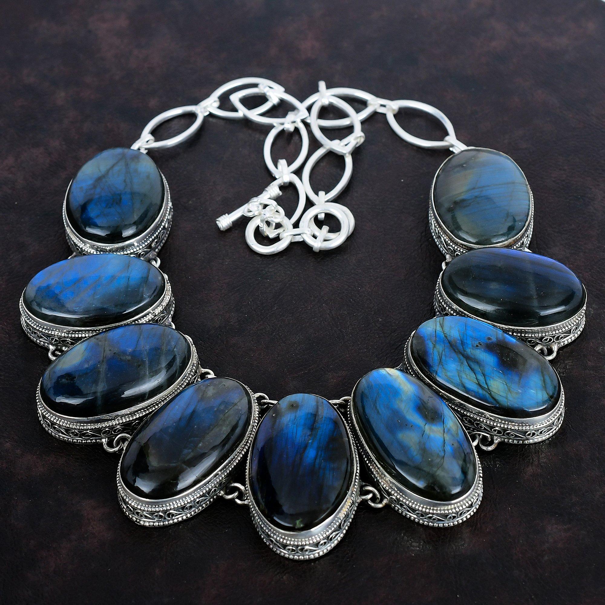 Ожерелье из лабрадорита, драгоценный камень, винтажное ожерелье, ожерелье из стерлингового серебра 925 пробы, регулируемое ожерелье из цепочки, старинные ювелирные изделия ручной работы, подарок для жены