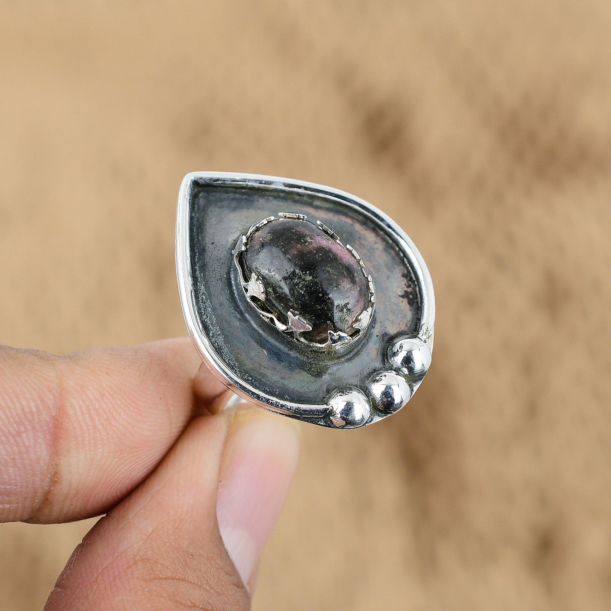 Mothers day Deal 925 Silver Oval Rhodonite Stone Birthday Statement Promise Ring