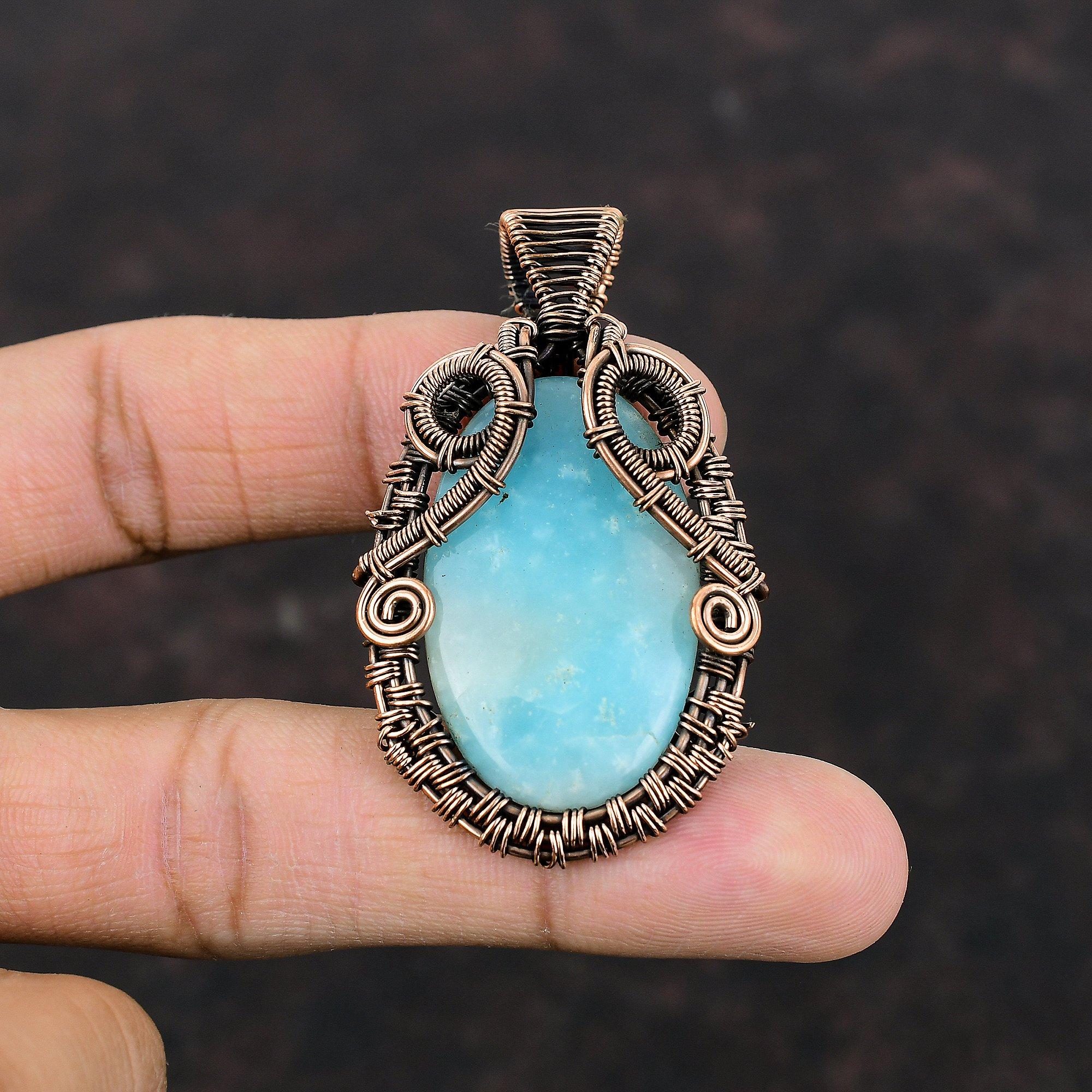 Подвеска из гемиморфита, медная проволочная обертка, изящное ювелирное изделие, подвеска из драгоценного камня, медная бижутерия для подарка, подвеска ручной работы, проволочная обертка, ювелирное изделие