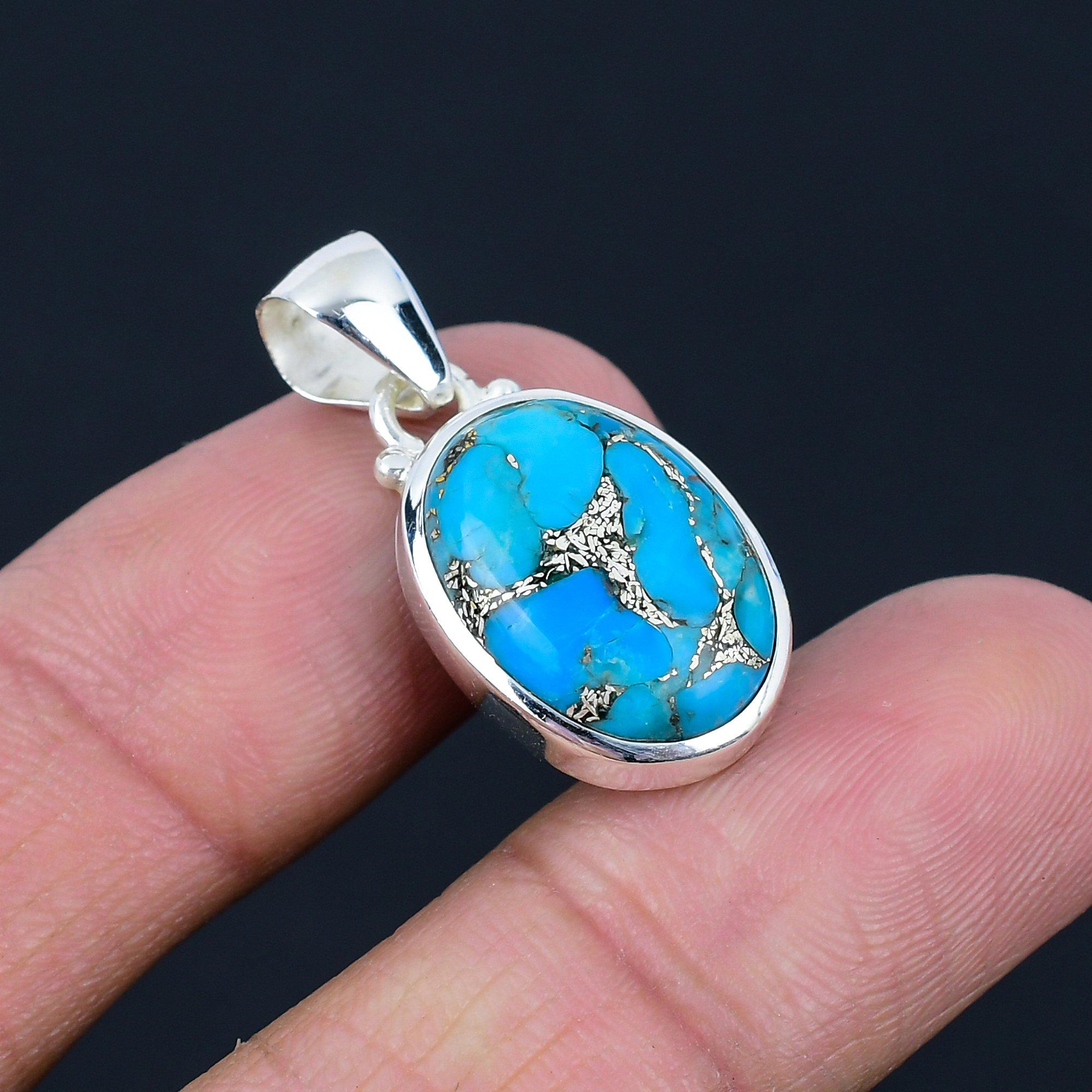Подвеска из натурального синего медного бирюзового камня, серебро 925 пробы, подвеска ручной работы, ювелирный подарок на День святого Валентина