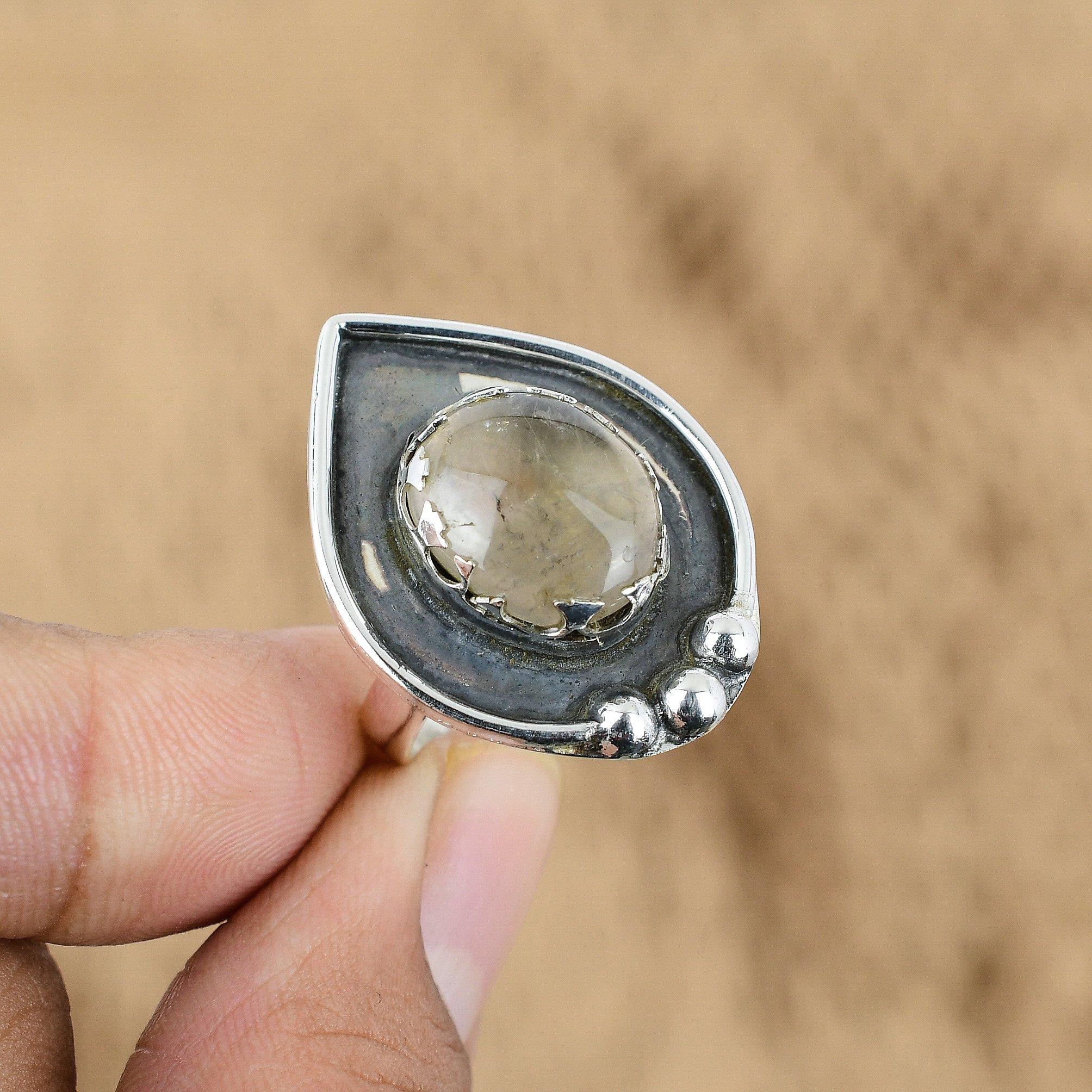 Natural Golden Rutile Gemstone Multi Stone Adjustable Ring 925 Silver For Girls