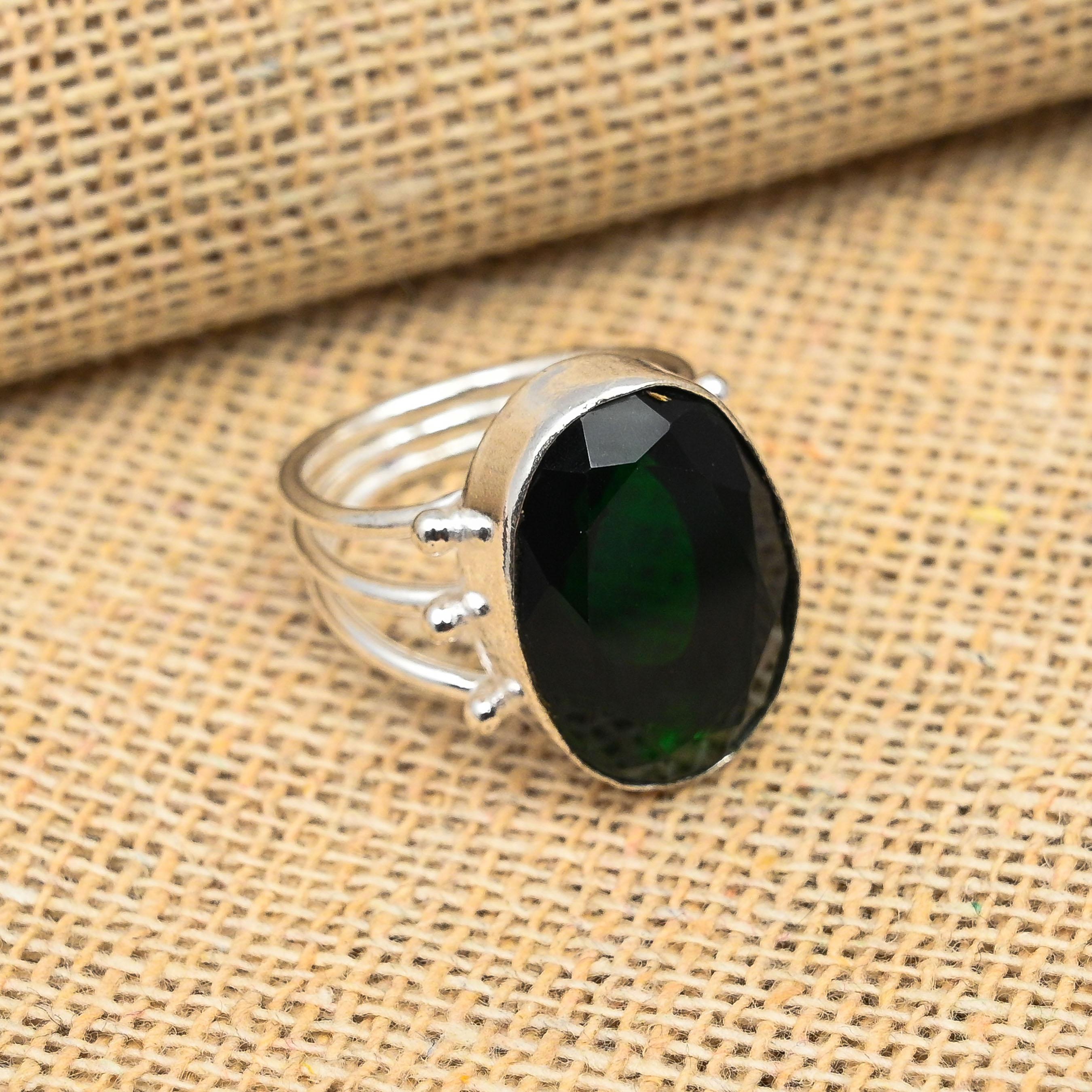 Кольцо из стерлингового серебра 925 пробы с хром-диопсидом и драгоценным камнем ручной работы для нее
