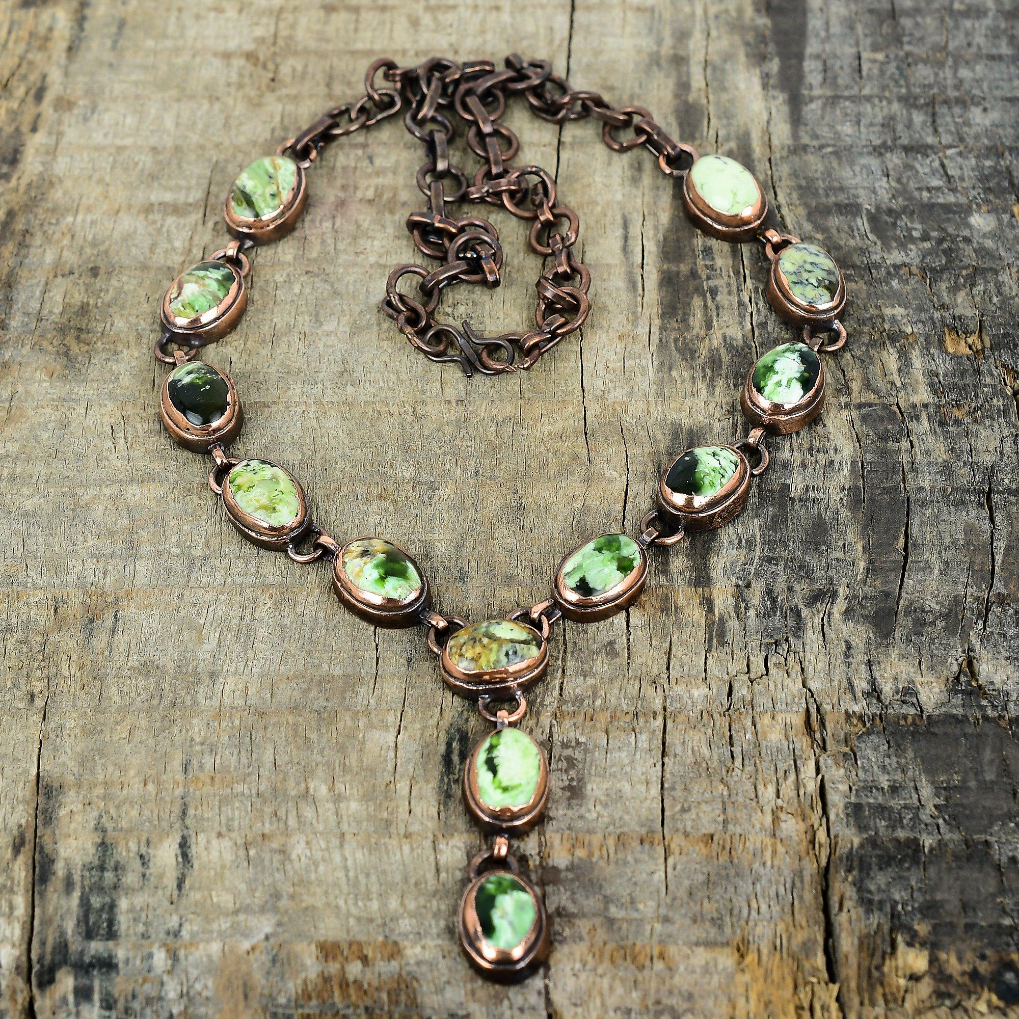 Ожерелье из австралийского хромового халцедона, гальванизированная медь, регулируемая цепочка, медные украшения с драгоценными камнями, ожерелье ручной работы, свадебные подарки