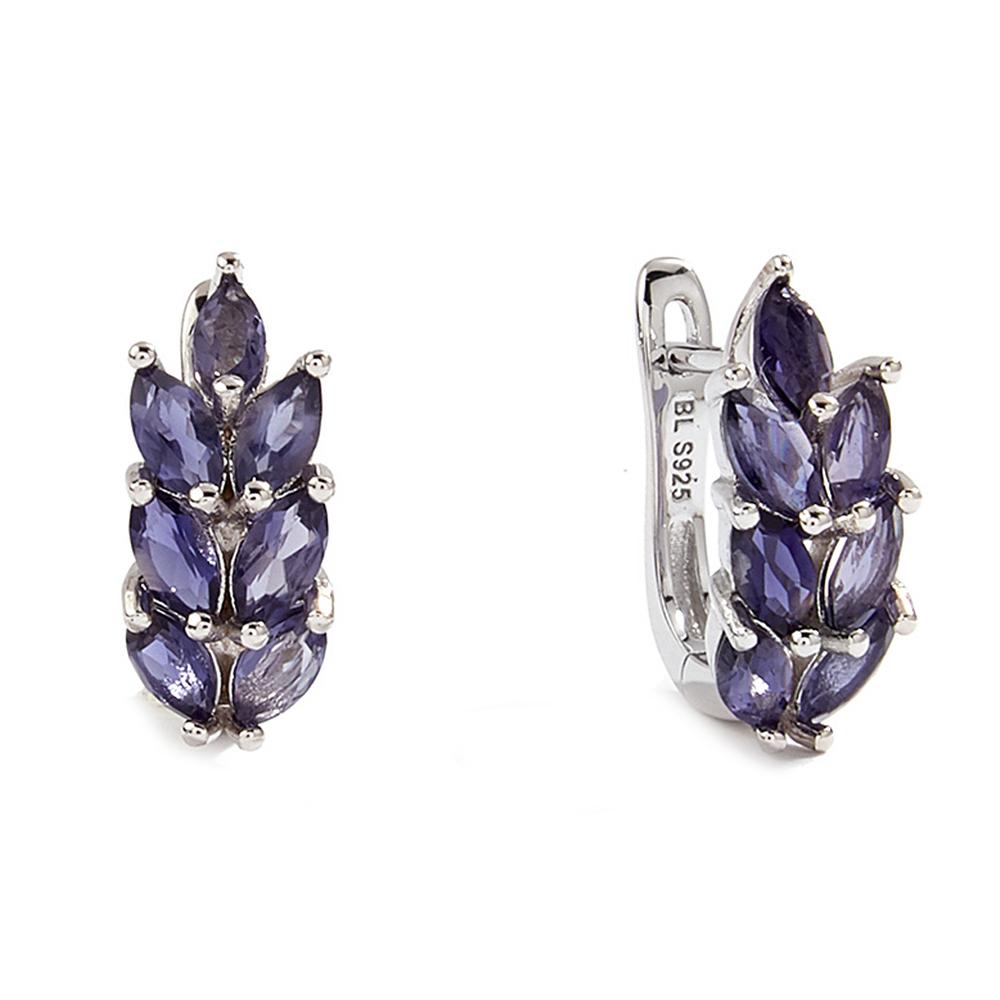 Bolaijewelry 925 Sterling Silver Light Luxury Iolite Natural Gemstone Earrings for Women's Anniversary Gift