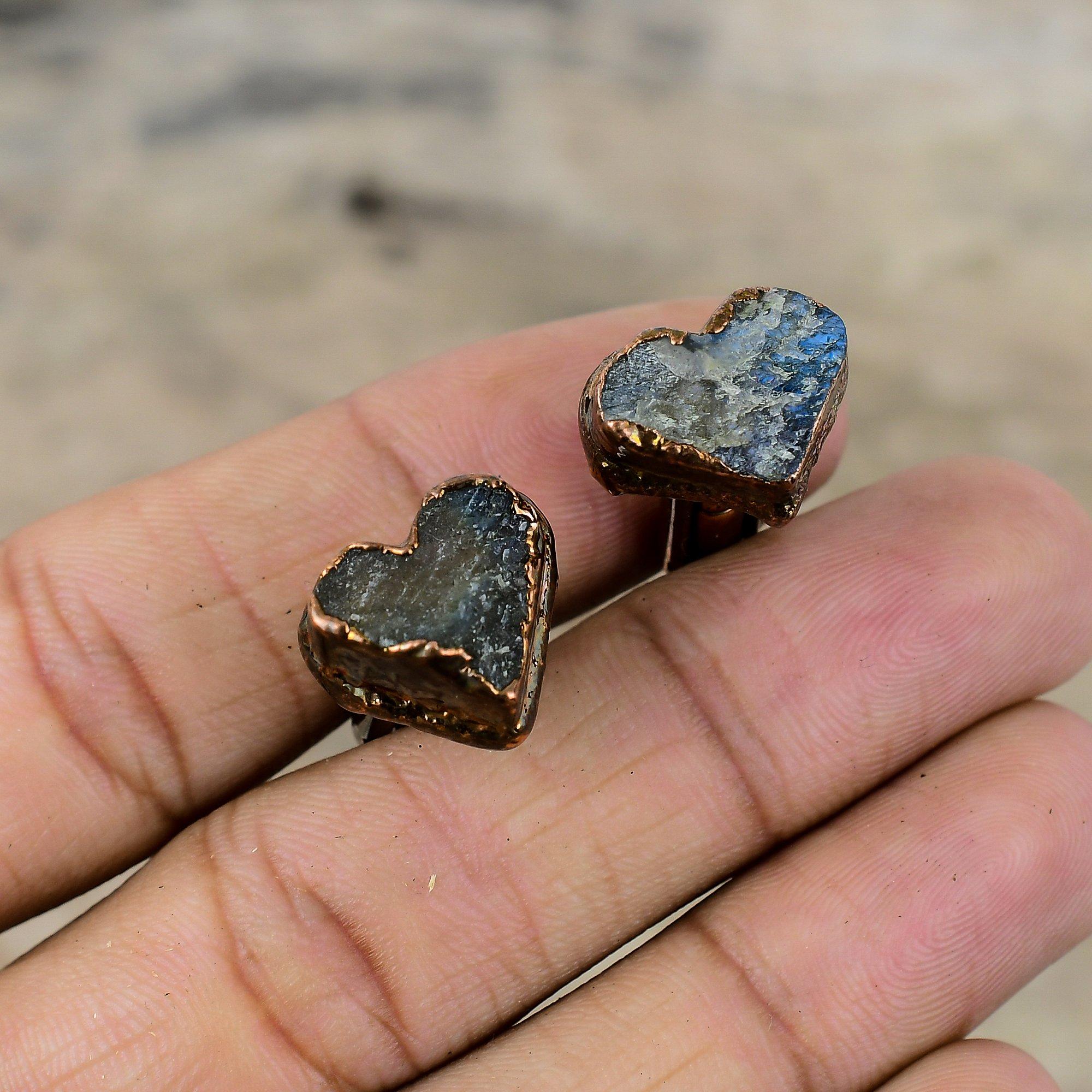 Грубые запонки из лабрадорита, медные запонки, гальванические запонки, запонки с драгоценными камнями, замечательные гальванические ювелирные изделия, подарок для него, ювелирные изделия ручной работы