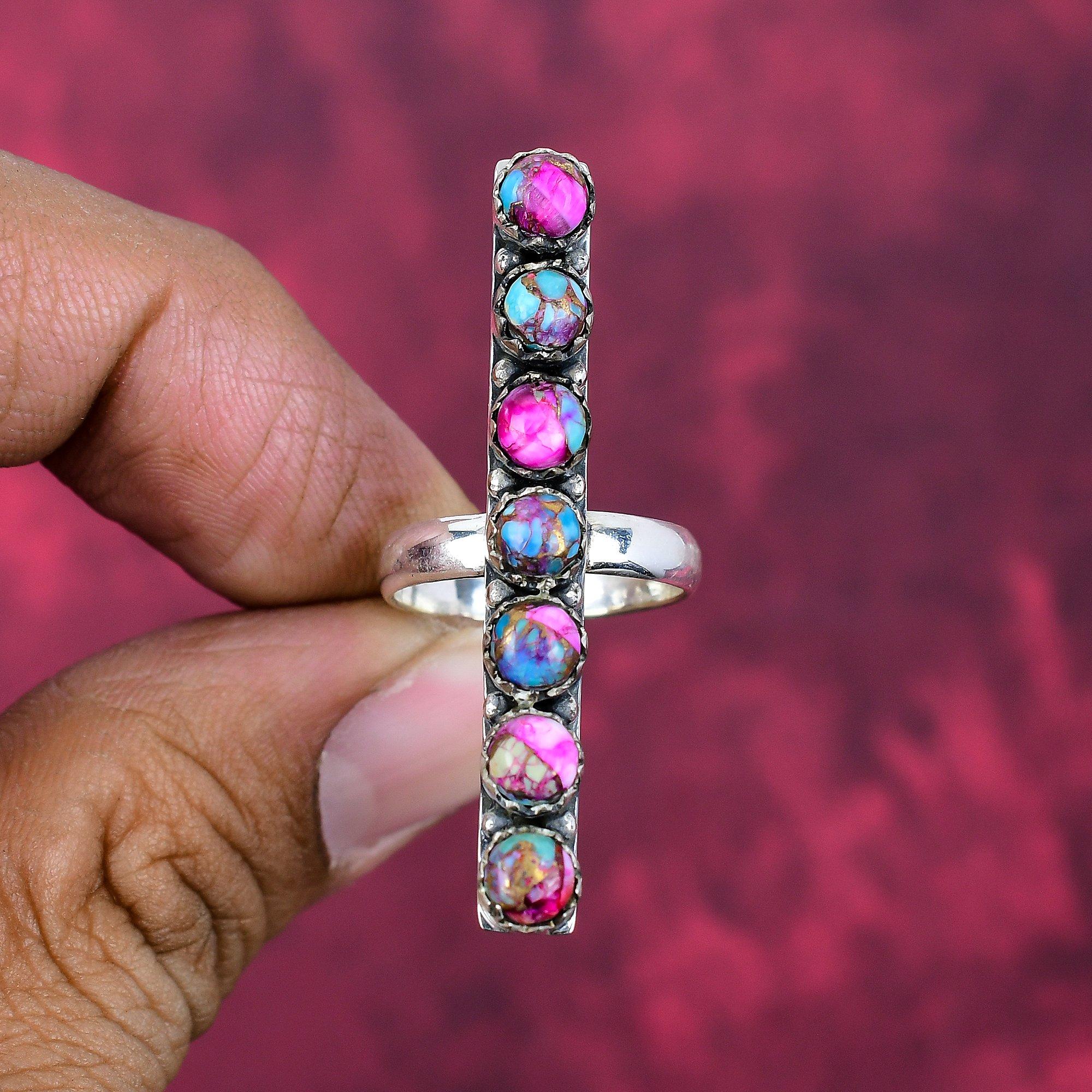 Кольцо с розовым колючим устричным камнем, Ювелирные изделия с драгоценными камнями, Кольцо из 925 пробы стерлингового серебра, Подарок для женщин, Кольцо ручной работы