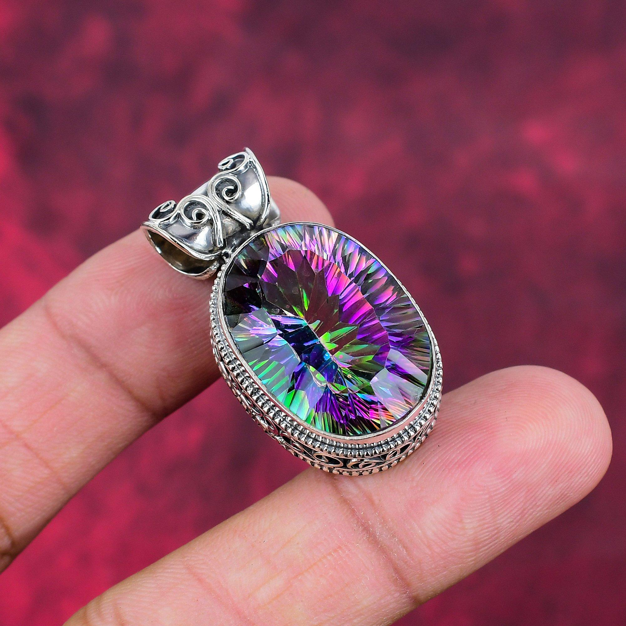 Подвеска Mystic Topaz из цельного серебра 925 пробы, подвеска из драгоценного камня ручной работы, на День памяти