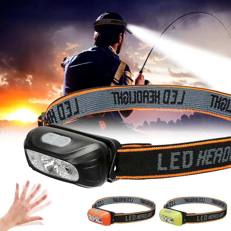 Mini USB Rechargeable Headlamp Motion Sensor Headlight Camping Flashlight Head Light Torch Lamp with Built-in Battery