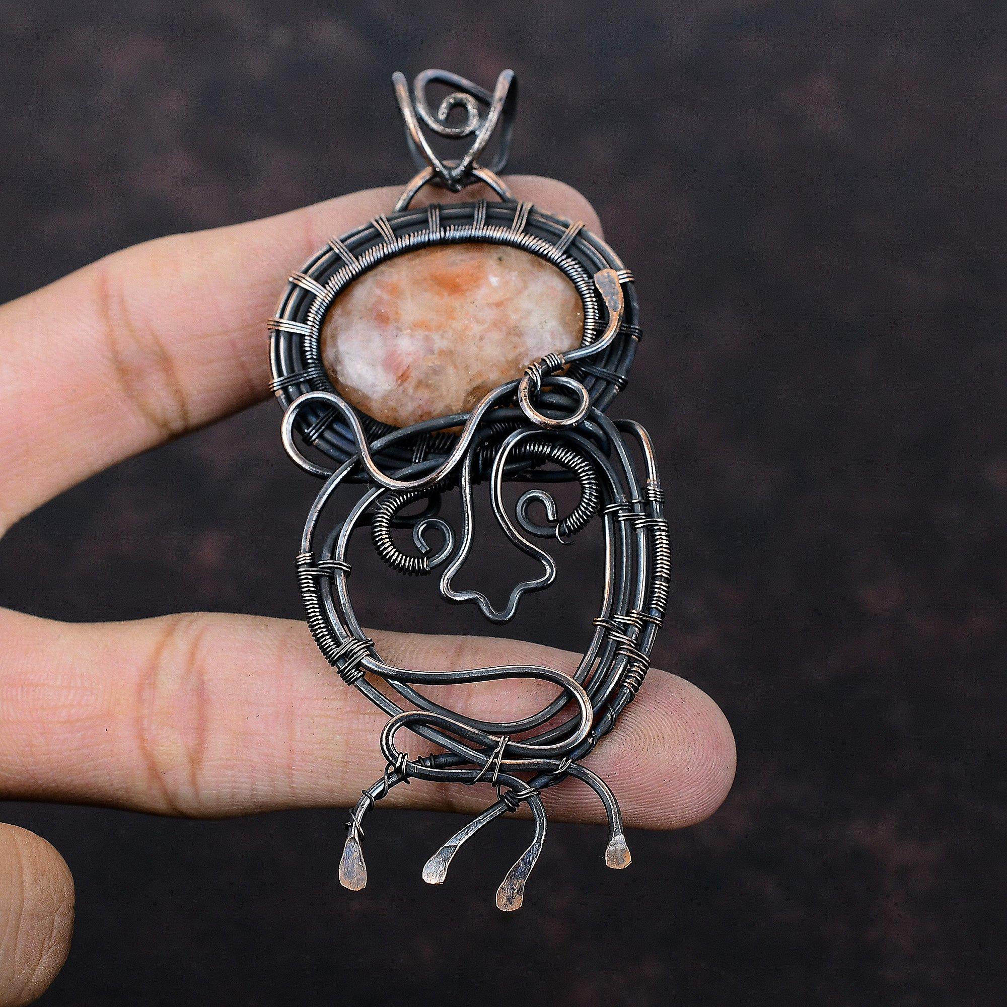 Sunstone Gemstone Pendant Copper Wire Wrapped Pendant Unique Pendant Sunstone Jewelry Handmade Pendant Wedding Gift Copper Wire Wrap Jewelry