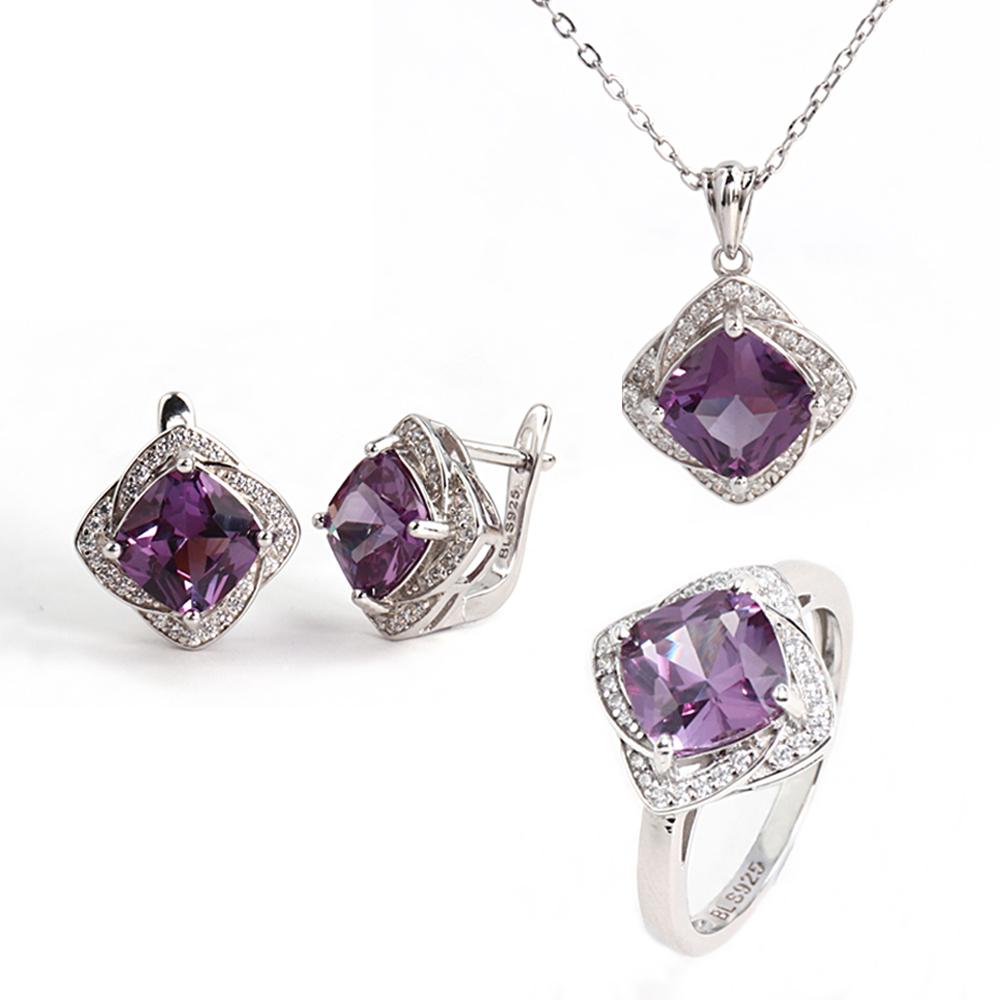 Кольцо серьги подвеска ожерелье из стерлингового серебра 925 пробы Созданный квадрат 8,0 мм Александр нано элегантные изящные украшения для женщин для повседневной носки