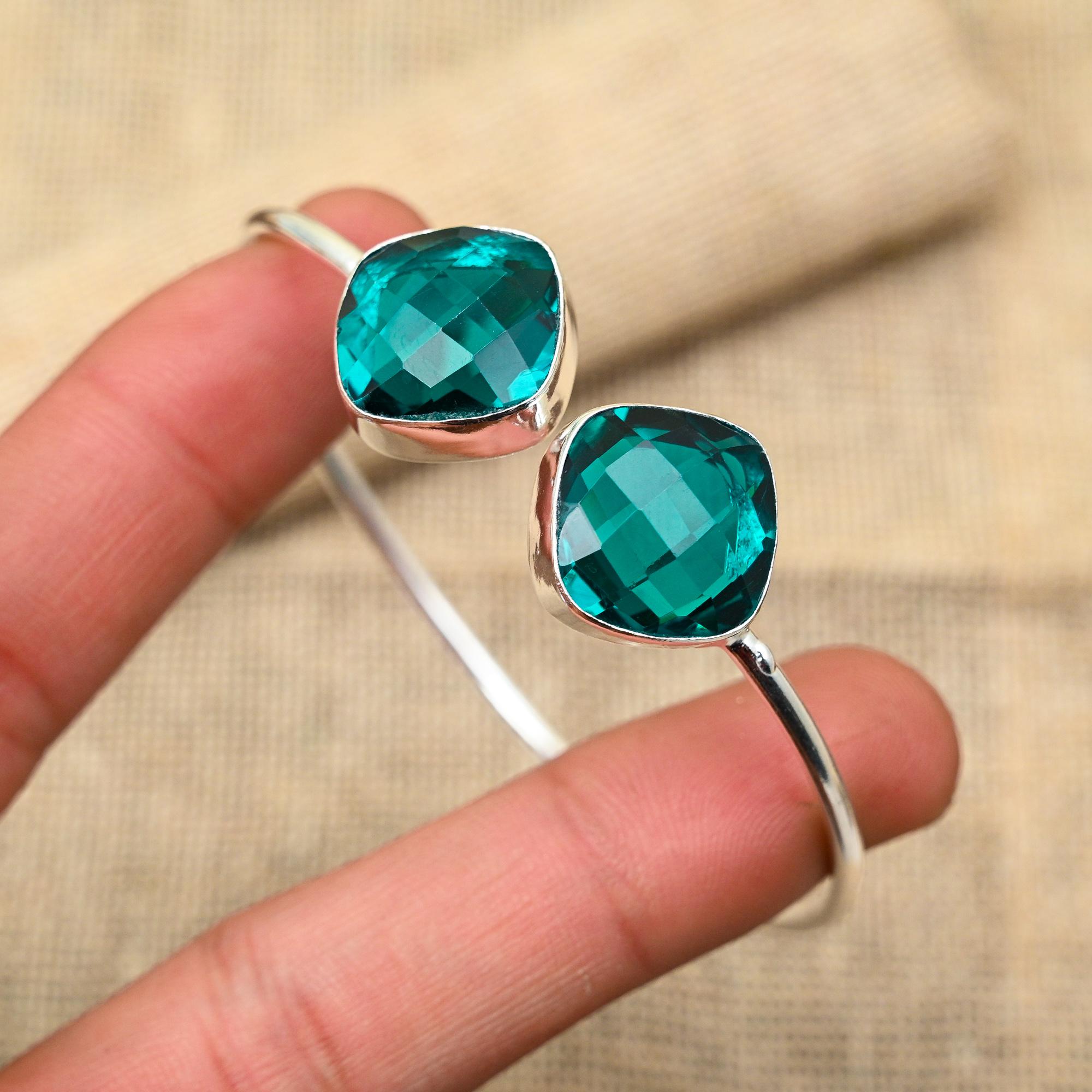 Фантастический драгоценный камень индиколит ручной работы из чистого серебра 925 пробы с регулируемыми манжетами для нее