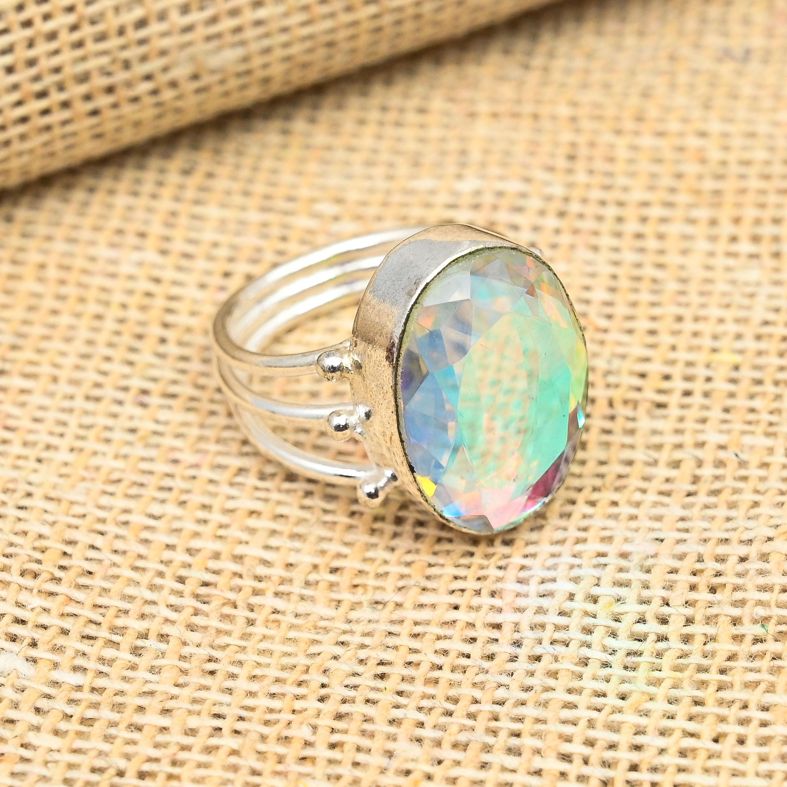 Радужный мистический топаз, драгоценный камень 925, твердое стерлинговое серебро, ювелирное кольцо ручной работы для подарка