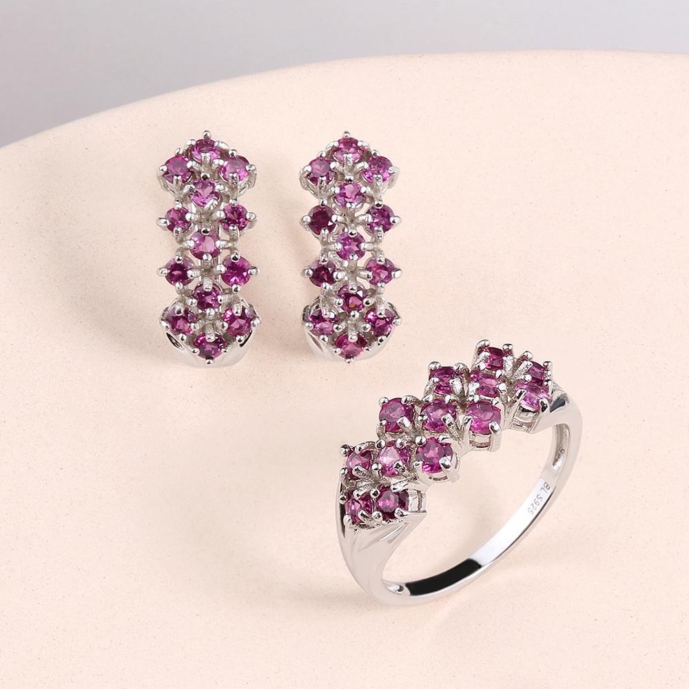Bolaijewelry Натуральный гранат-родолит, легкие, роскошный дизайн, серьги, комплект ювелирных изделий, женские ювелирные изделия из стерлингового серебра 925 пробы