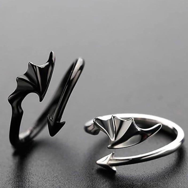 Punk Vintage Evil Wing Rings for Women Men Couple Wedding Opening Angel Wing Ring Jewelry Gift