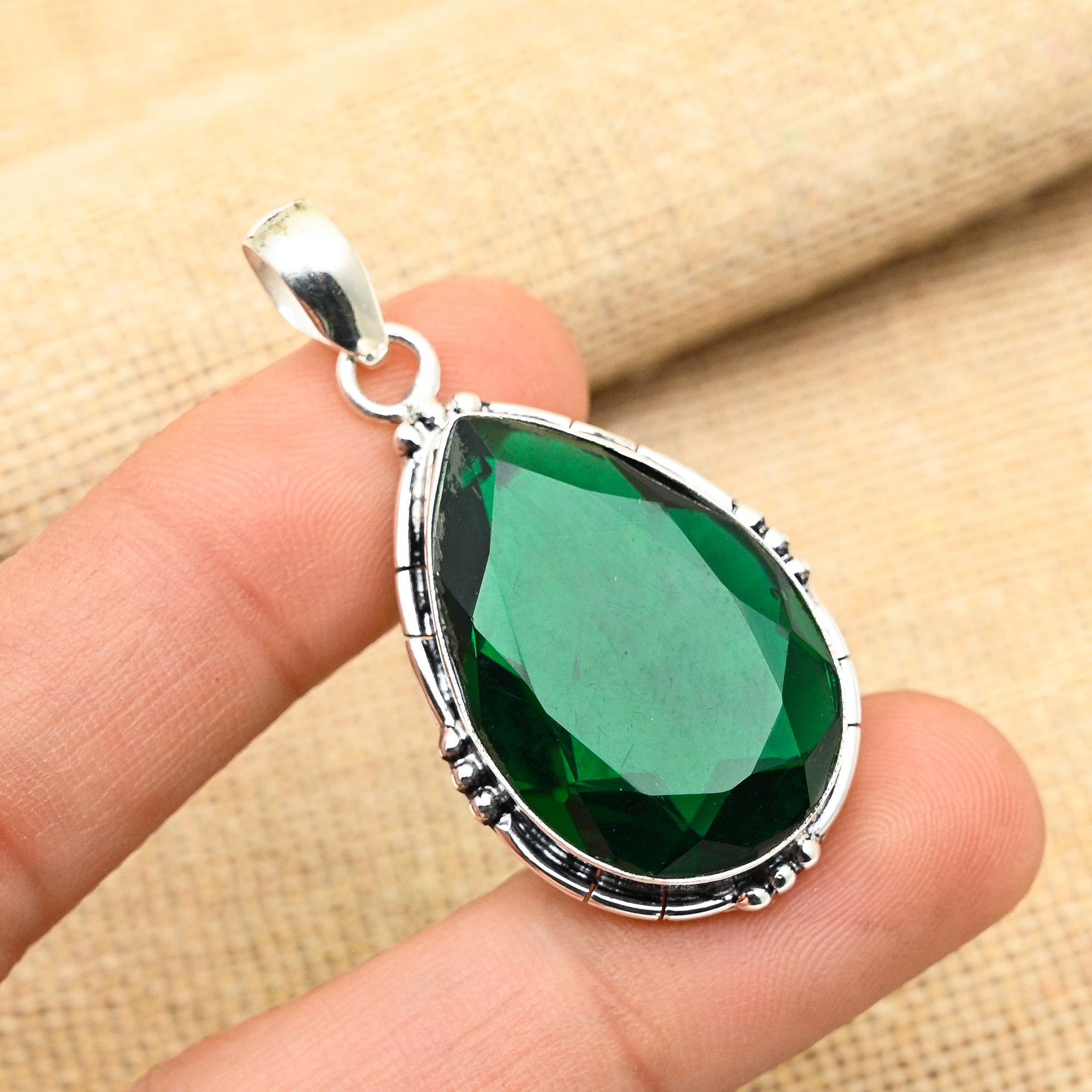 Chrome Diopside Gemstone Handmade 925 Sterling Silver Jewelry Pendant For Women