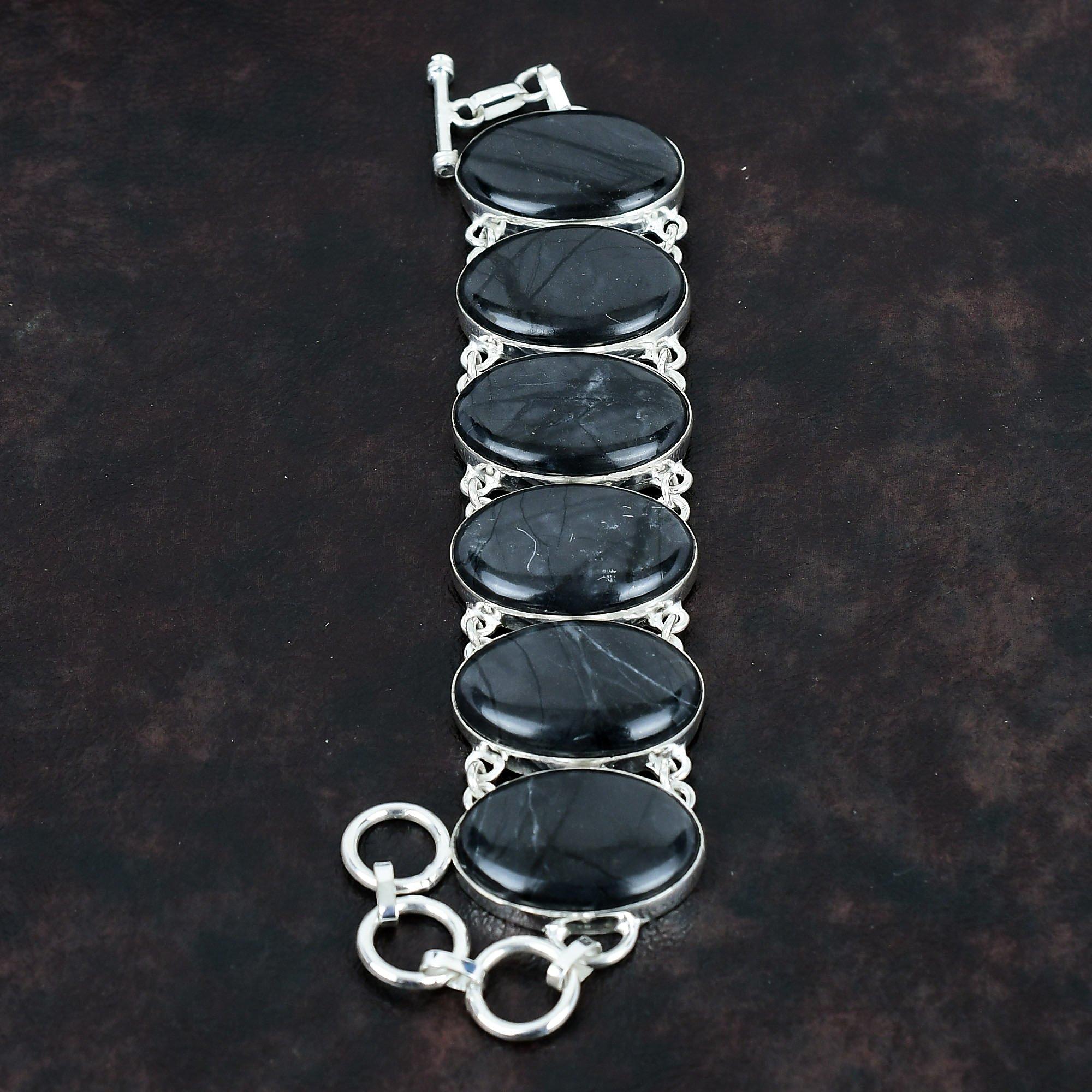 Picasso Jasper Gemstone Bracelet Handmade Jewelry Unique Style Bracelet 925 Sterling Silver Bracelet Adjustable Chain Bracelet Gifts For Him