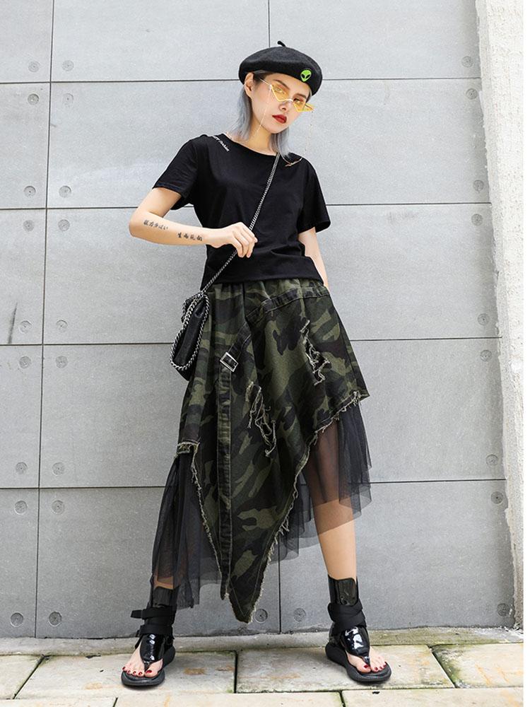 Xitao Pleated Leopard Lace Midi Skirt Women Irregular Print Fashion New XJ1689