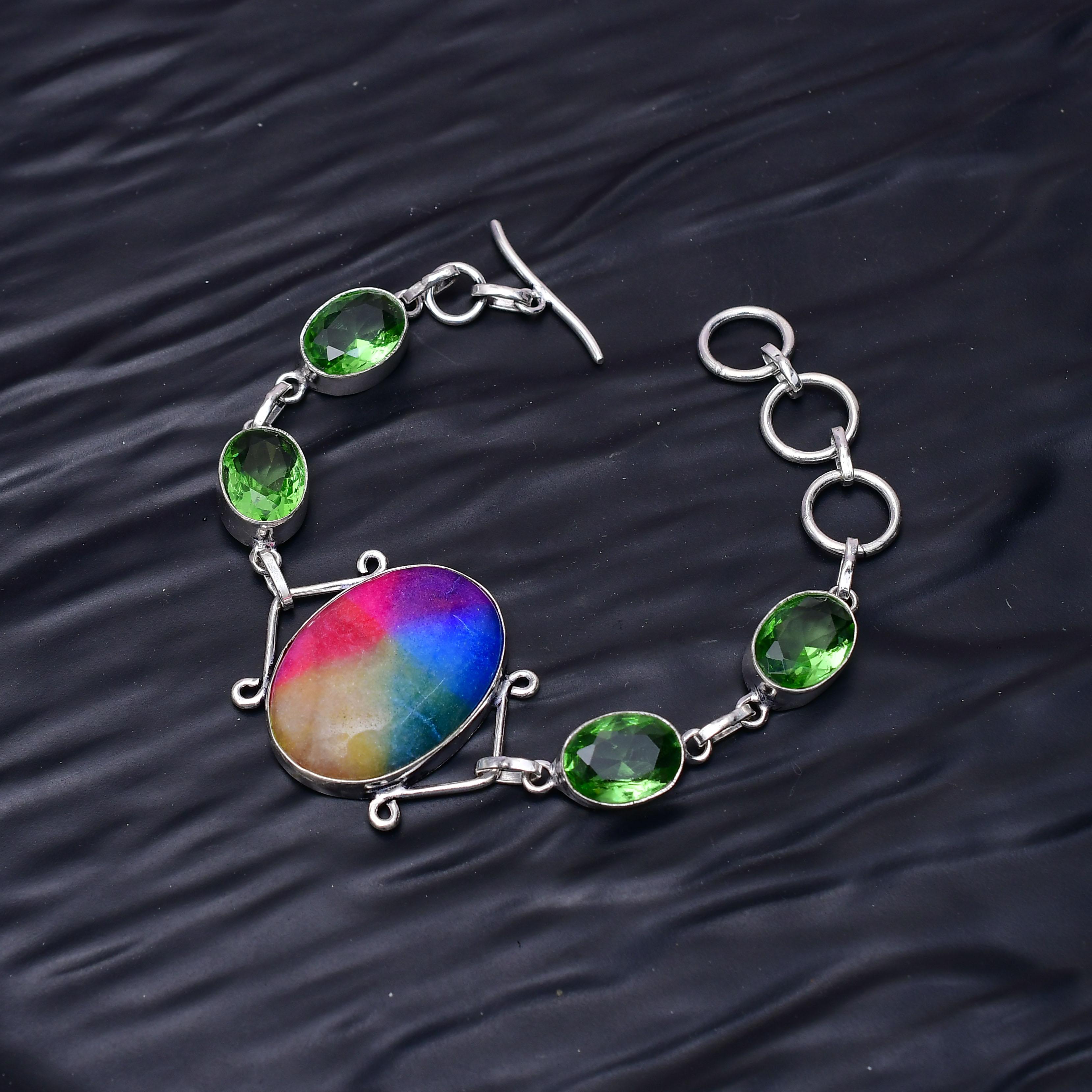 Solar Quartz Gemstone : 925 Sterling Silver Handmade Multi Gemstone Bracelet Jewelry