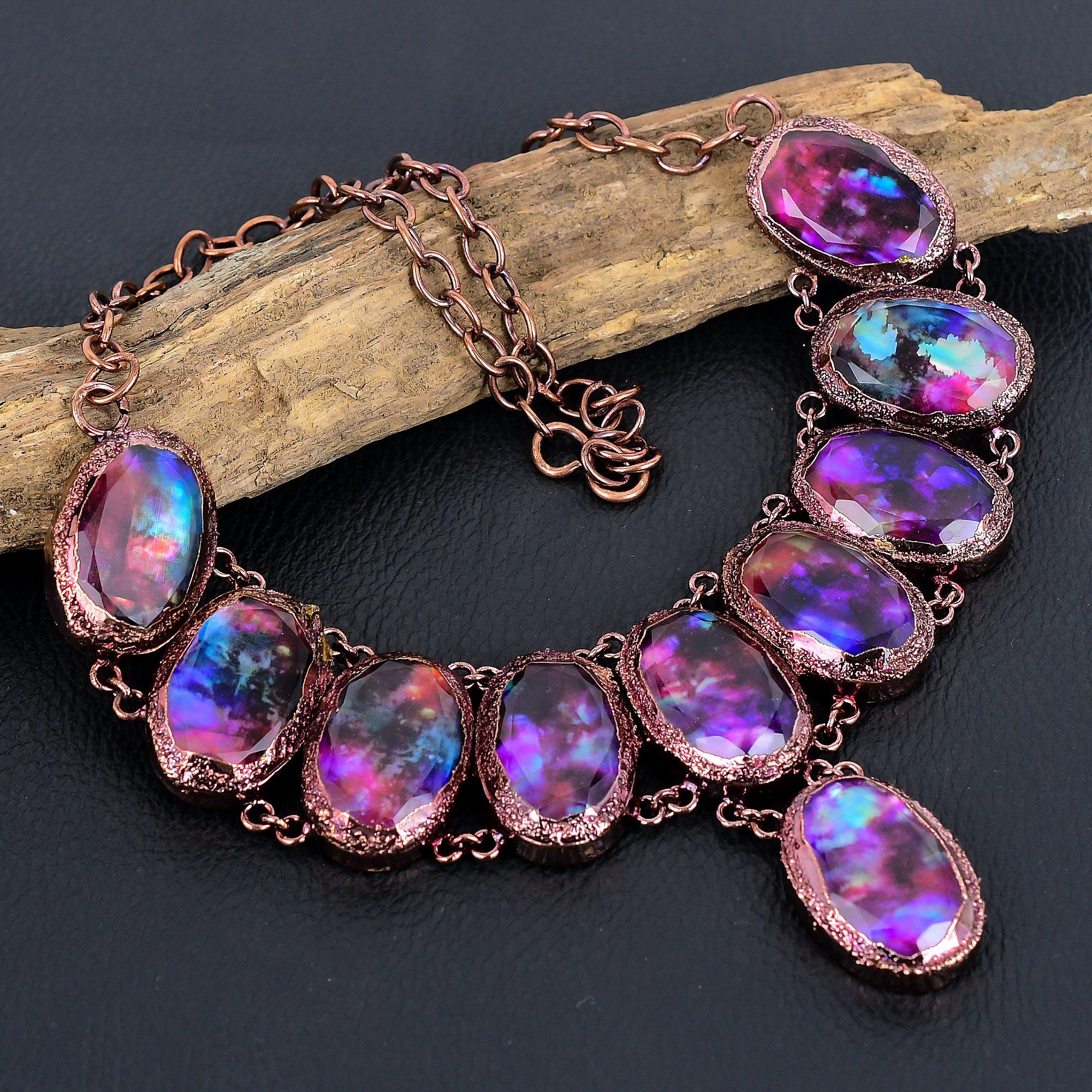 Ammolite Gemstone Necklace, Copper Electroformed Necklace Jewelry, Gorgeous Necklace Jewelry, Handmade Designer Necklace For Her