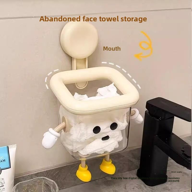 1PCS Cartoon Bathroom Punch-free Suction Cup Hook Rack Face Towel Storage Box Wall-mounted Wash Basin Cosmetic Storage Box Storage Basket