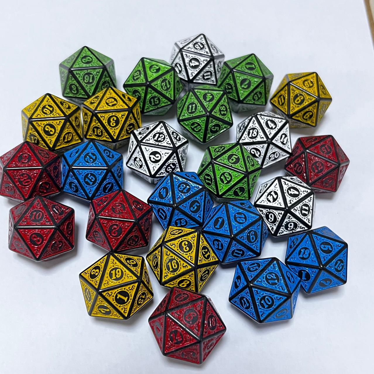 10 шт./набор акриловых игральных костей D20, многогранные, 20-гранные, с резным узором, игральные кости для настольных карточных математических игр D&D, игр для вечеринок